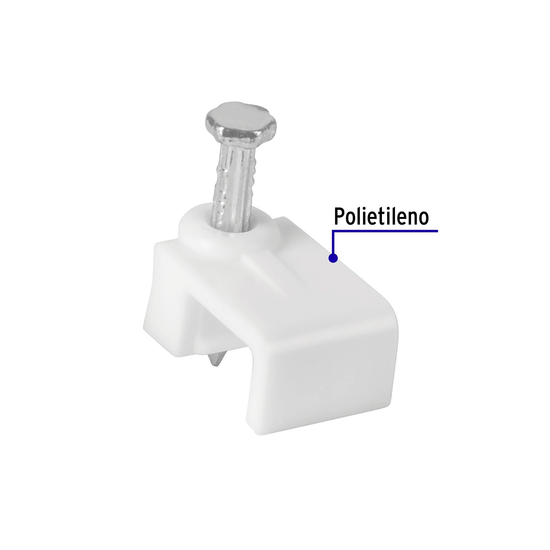 Grapa para cable plano, 5 X 8.5 mm, blanca, bolsa 500 pzas