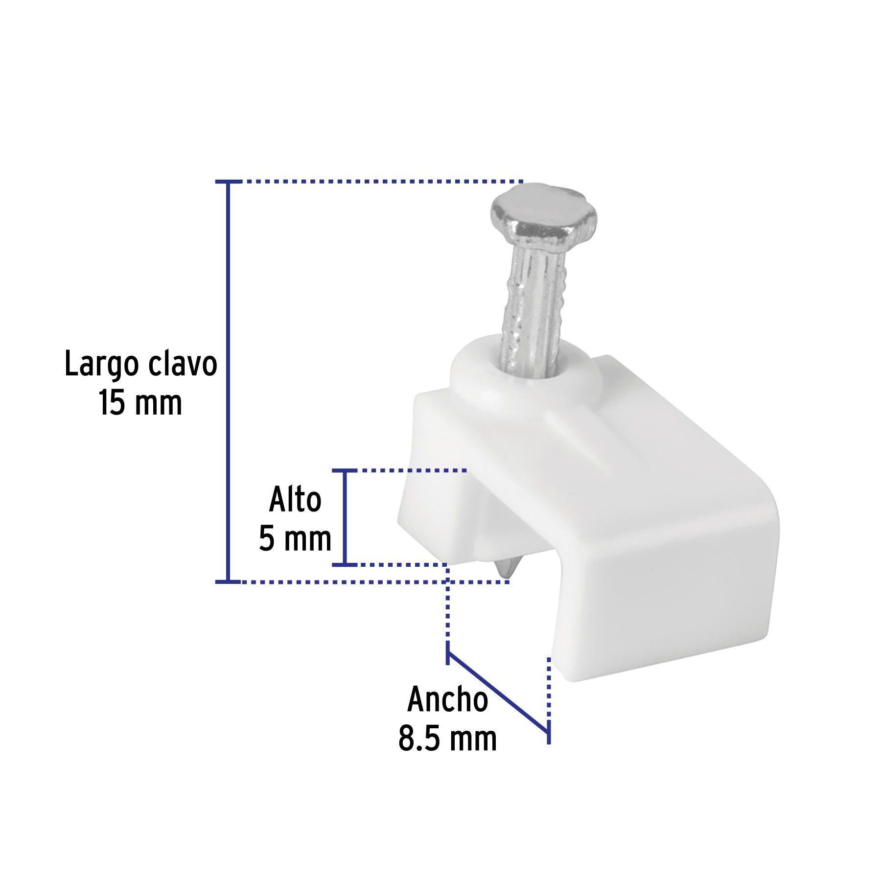 Grapa para cable plano, 5 X 8.5 mm, blanca, bolsa 500 pzas