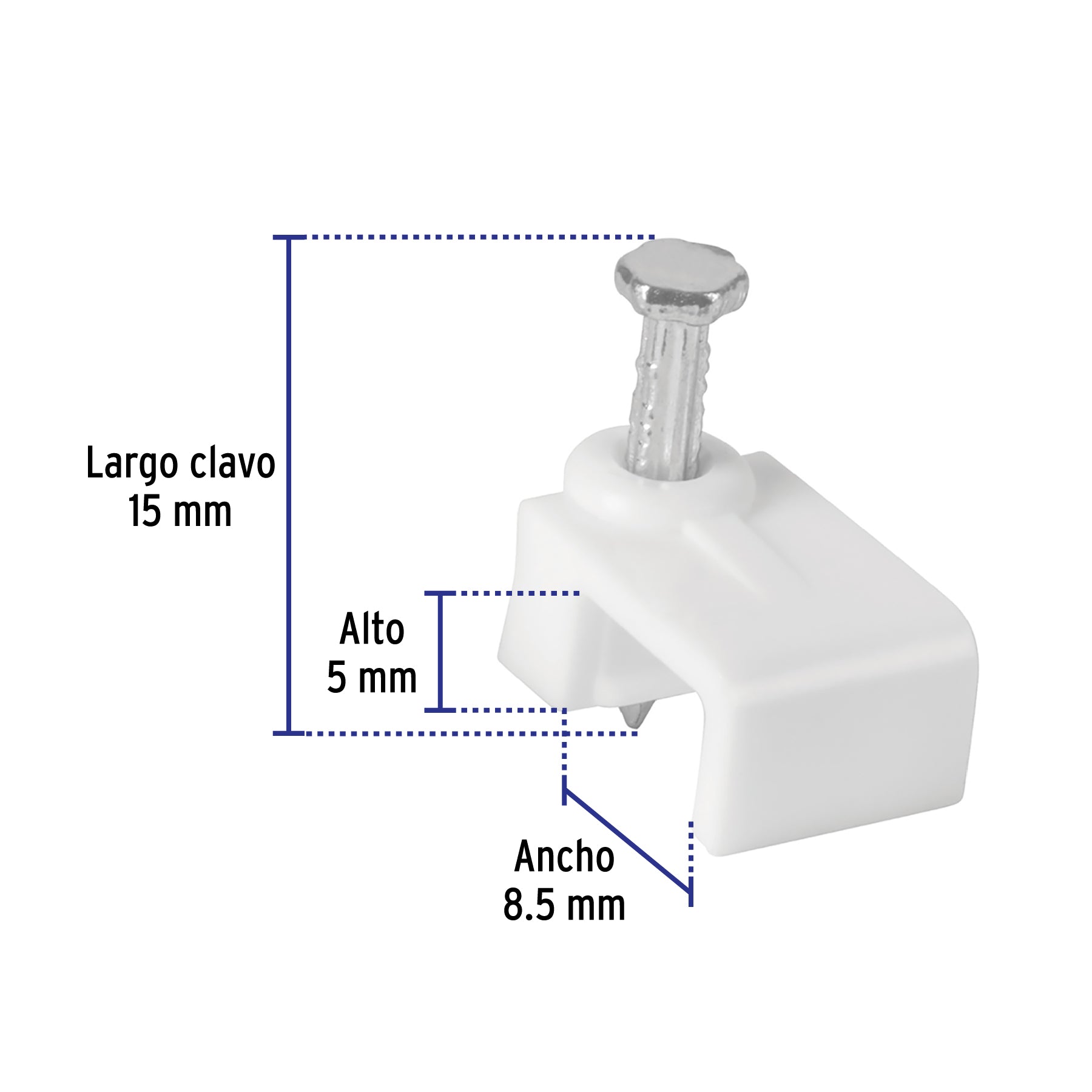 Grapa para cable plano, 5 X 8.5 mm, blanca, bolsa 20 pzas