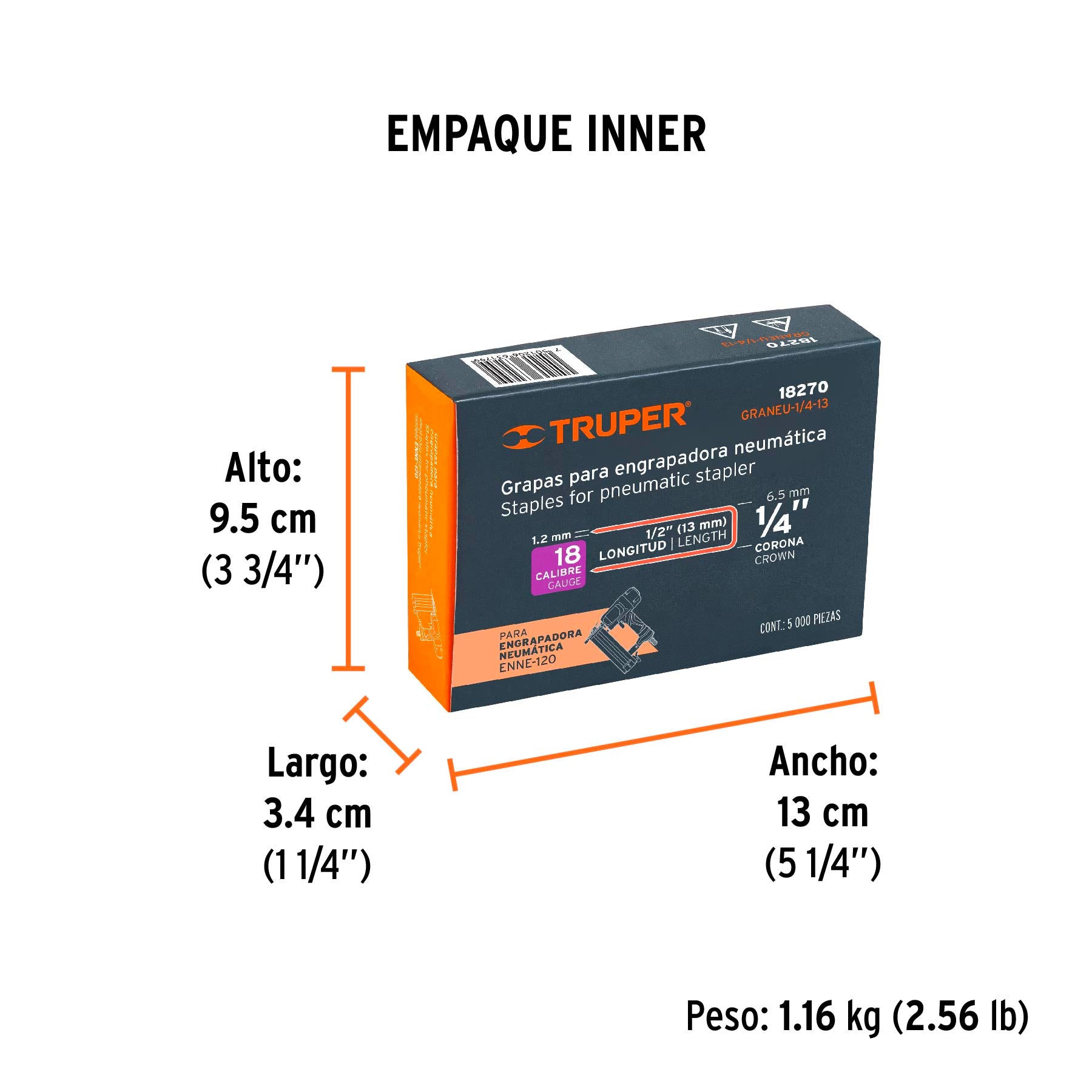 Grapas para engrapadora neumática ENEU-1/4, 13mm, 5000 pzas