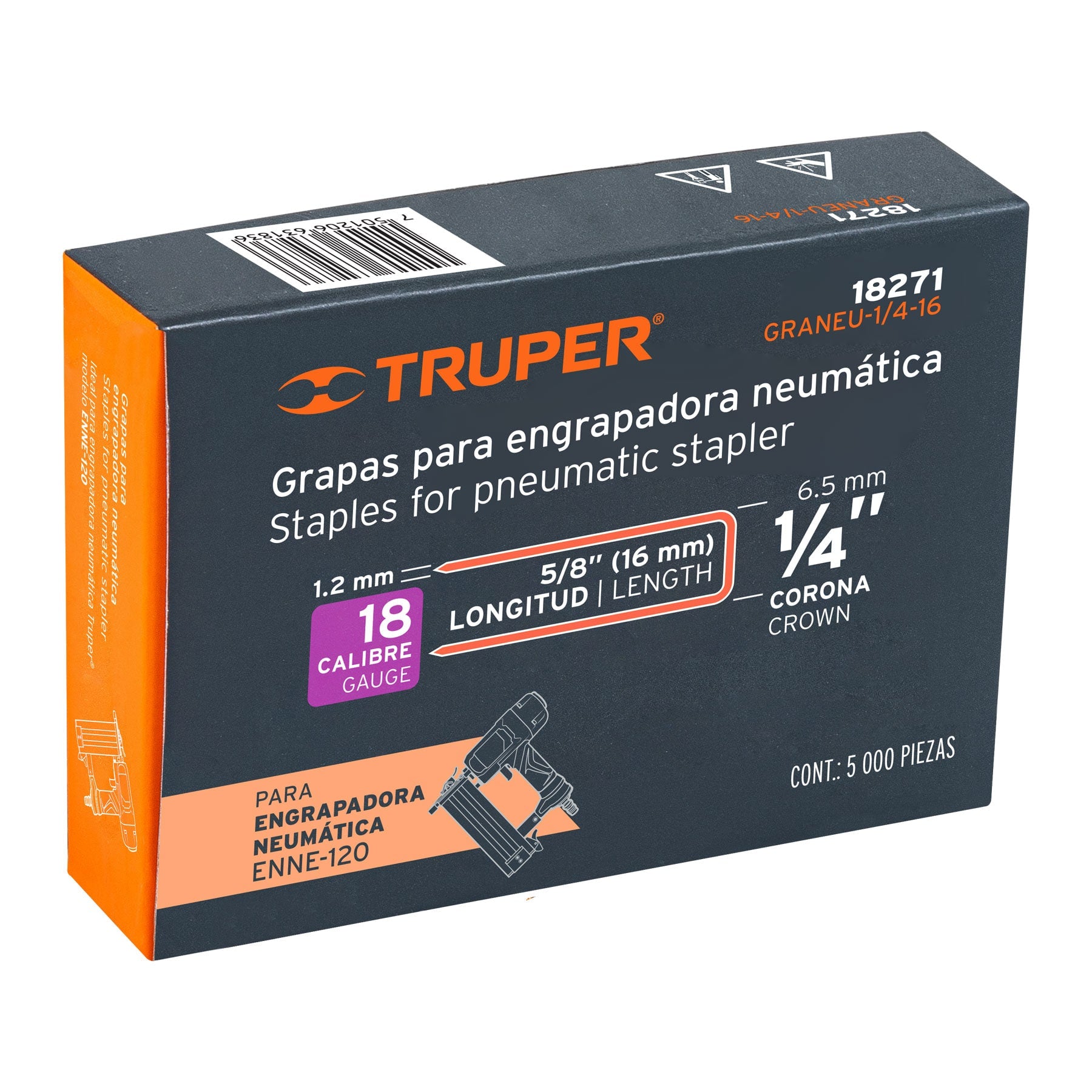 Grapas para engrapadora neumática ENEU-1/4, 16mm, 5000 pzas