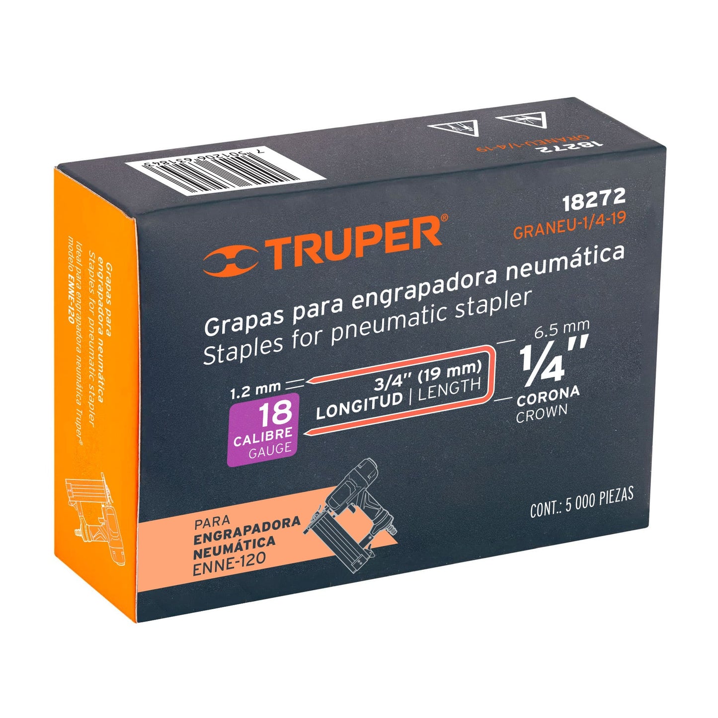Grapas para engrapadora neumática ENEU-1/4, 19mm, 5000 pzas