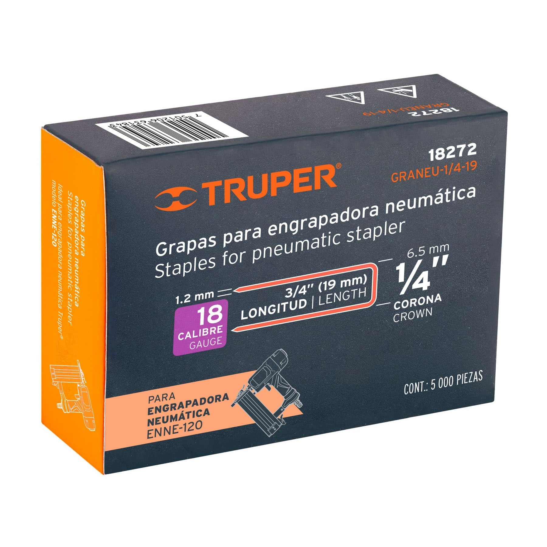 Grapas para engrapadora neumática ENEU-1/4, 19mm, 5000 pzas