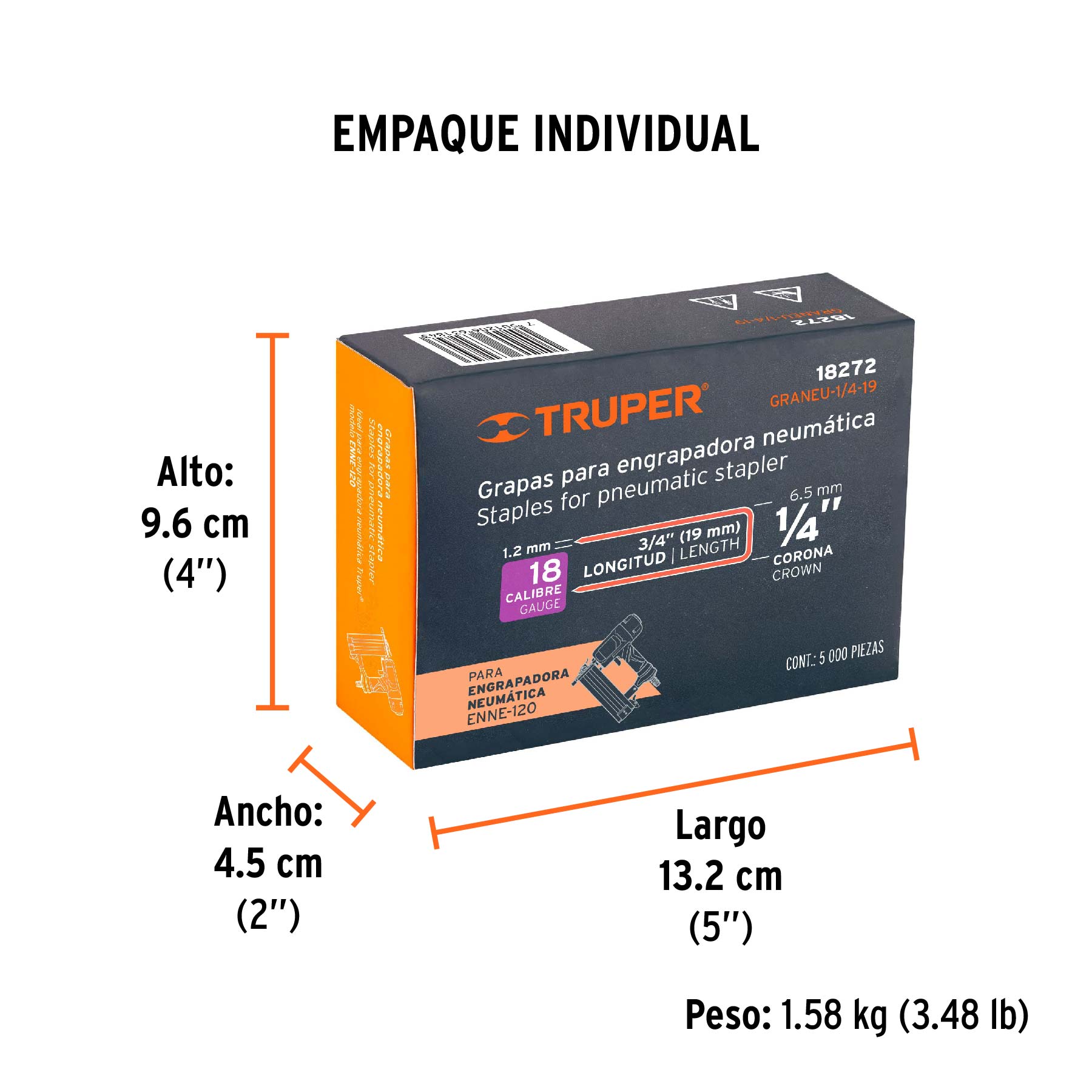 Grapas para engrapadora neumática ENEU-1/4, 19mm, 5000 pzas