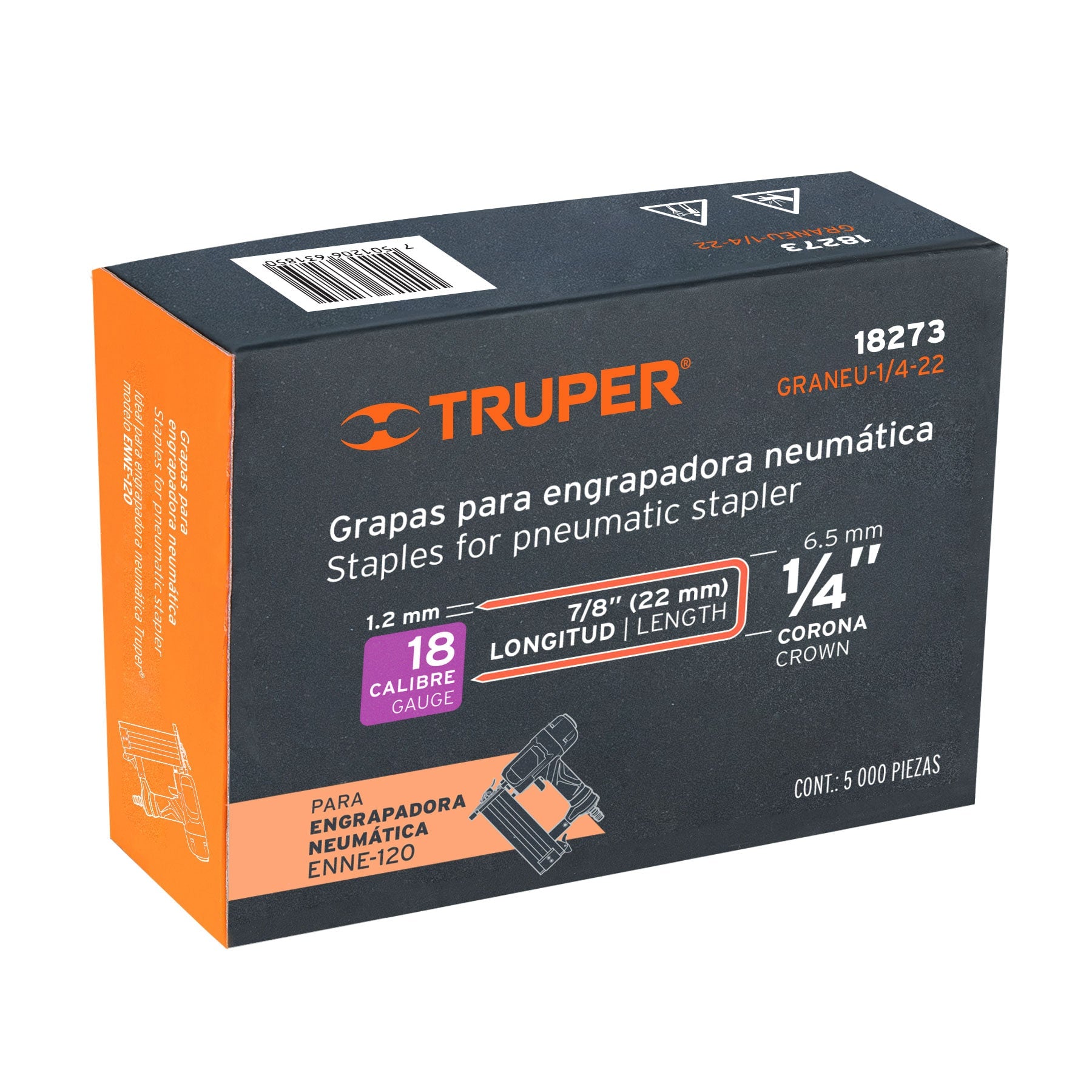Grapas para engrapadora neumática ENEU-1/4, 22mm, 5000 pzas