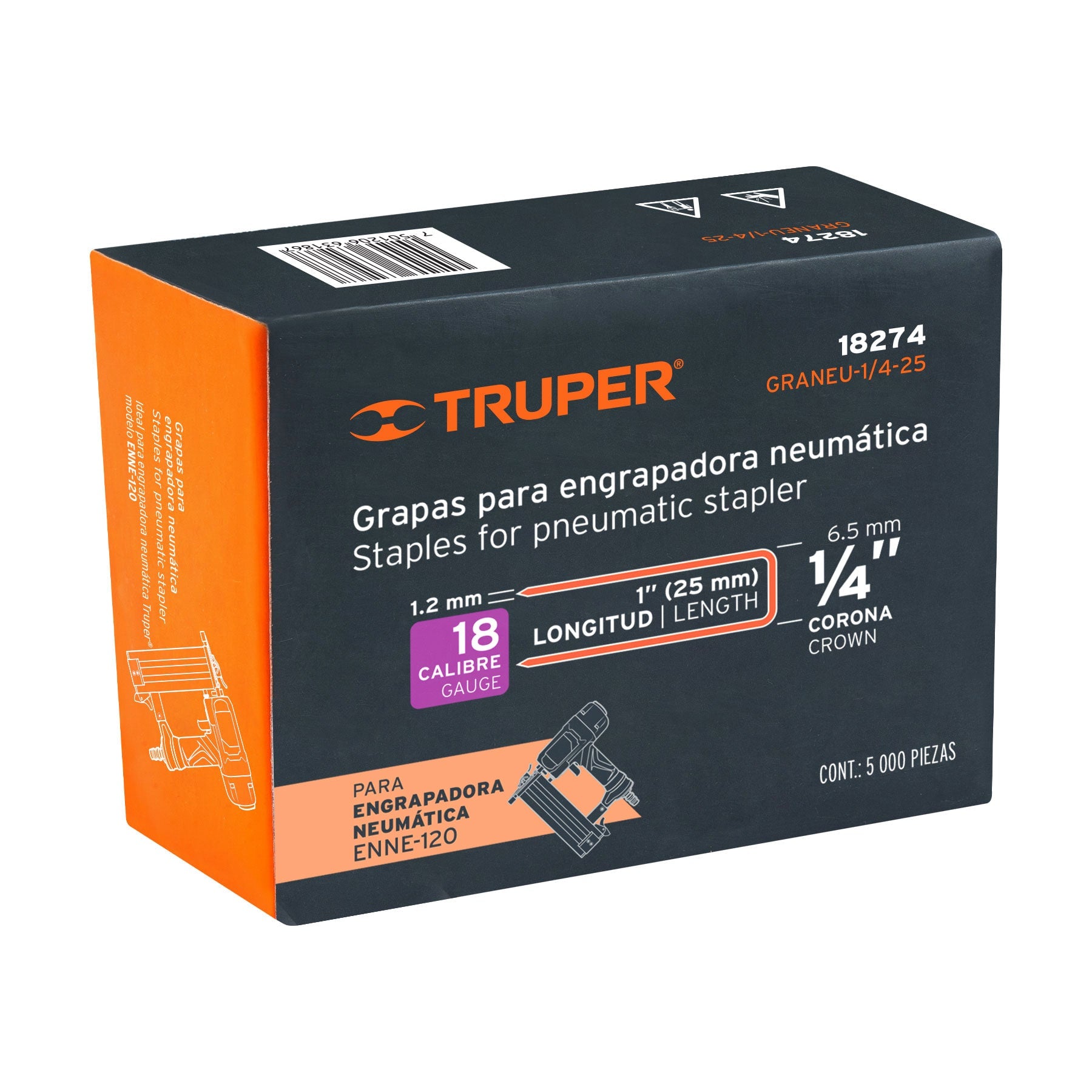 Grapas para engrapadora neumática ENEU-1/4, 25mm, 5000 pzas