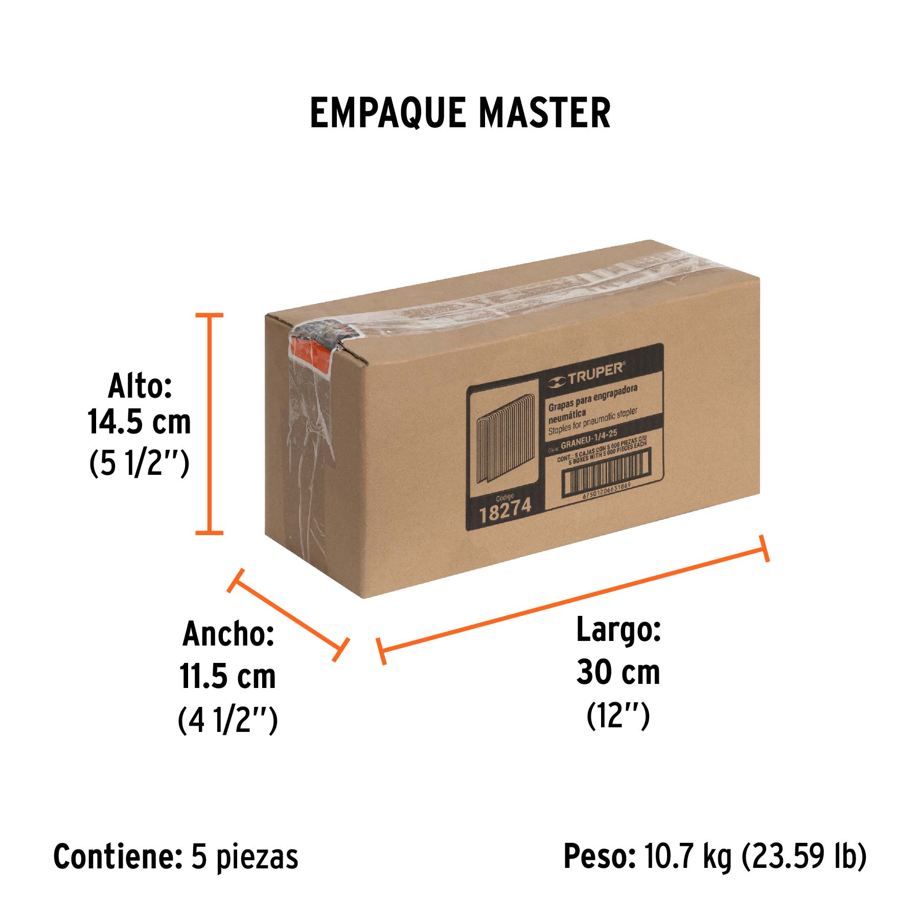 Grapas para engrapadora neumática ENEU-1/4, 25mm, 5000 pzas