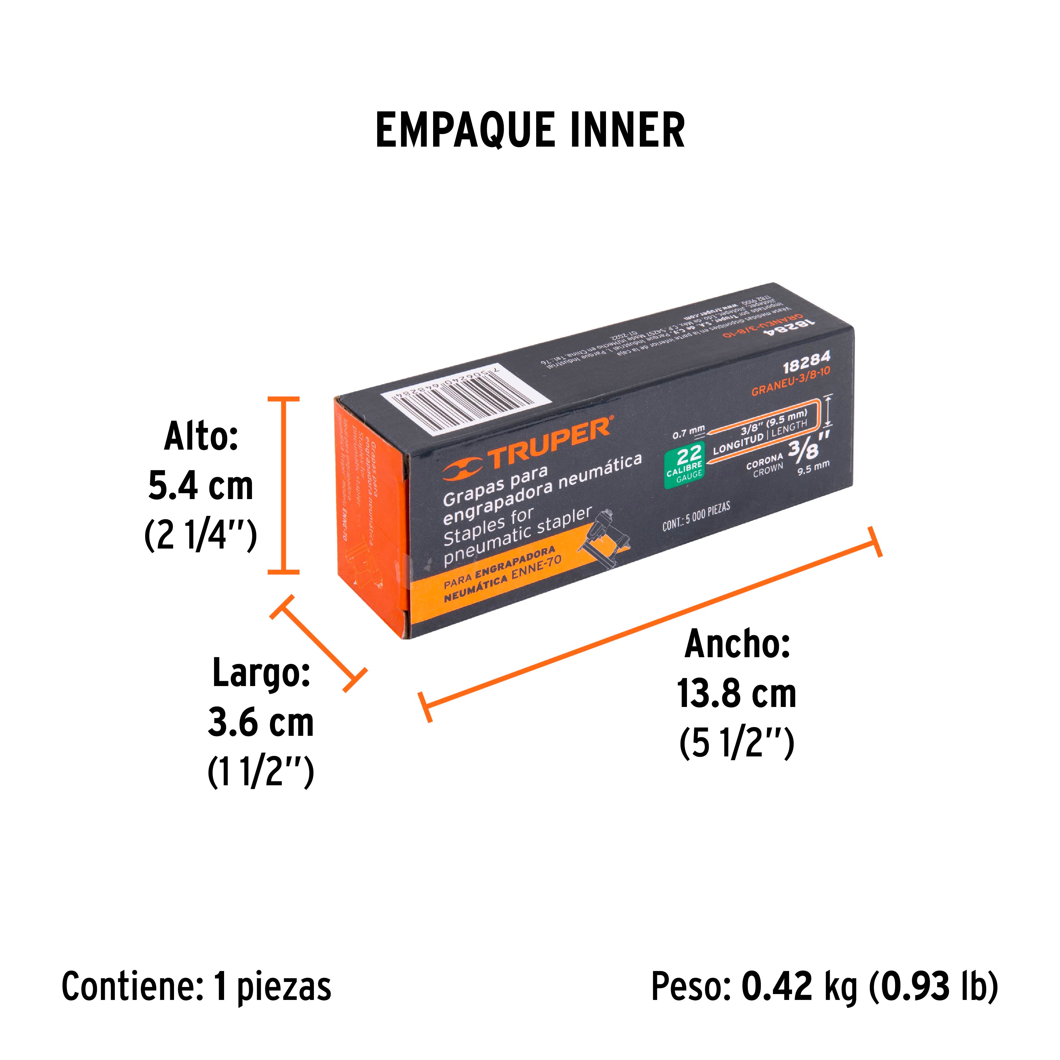 Grapas para engrapadora neumática ENEU-3/8, 10mm, 5000 pzas