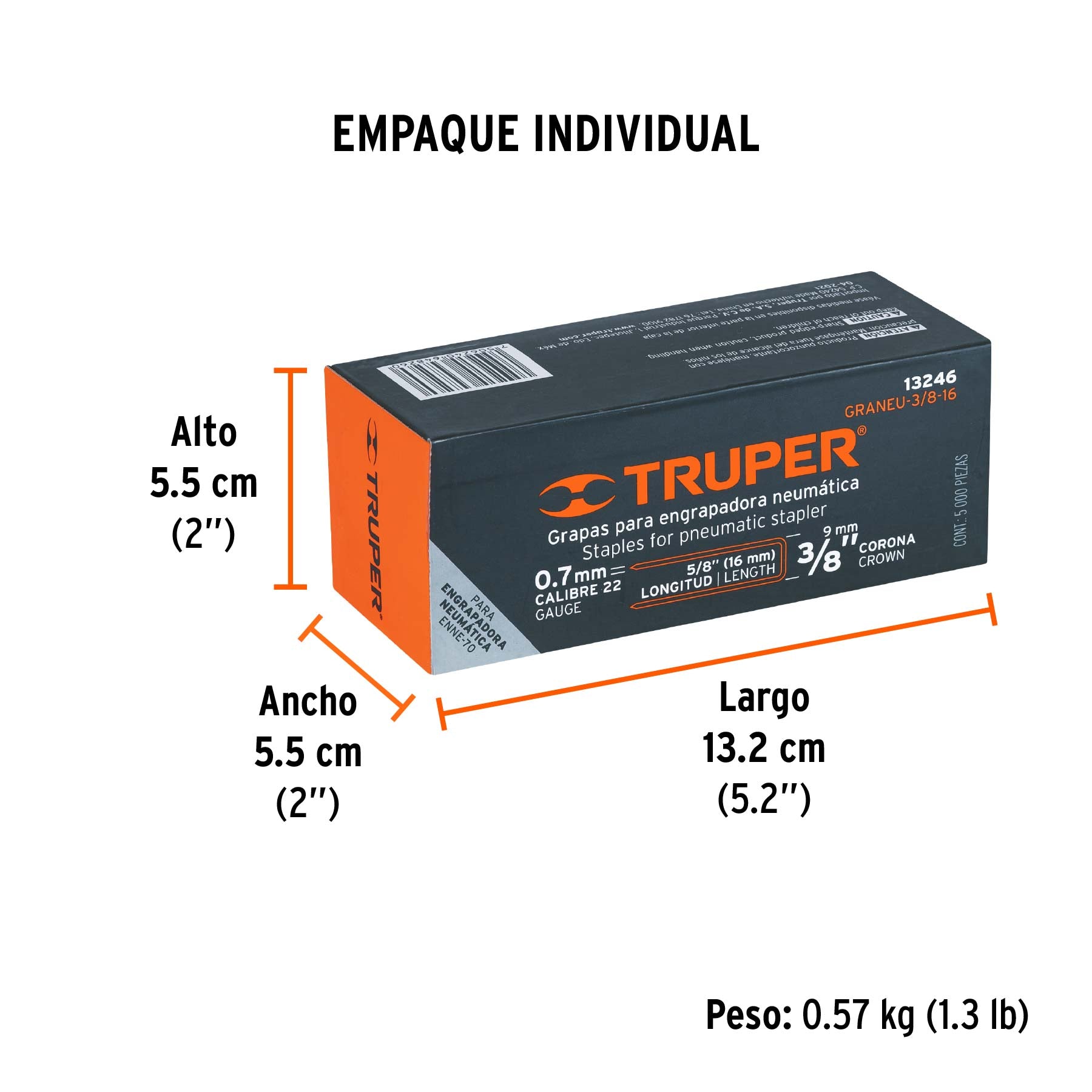 Grapas para engrapadora neumática ENEU-3/8, 16mm, 5000 pzas