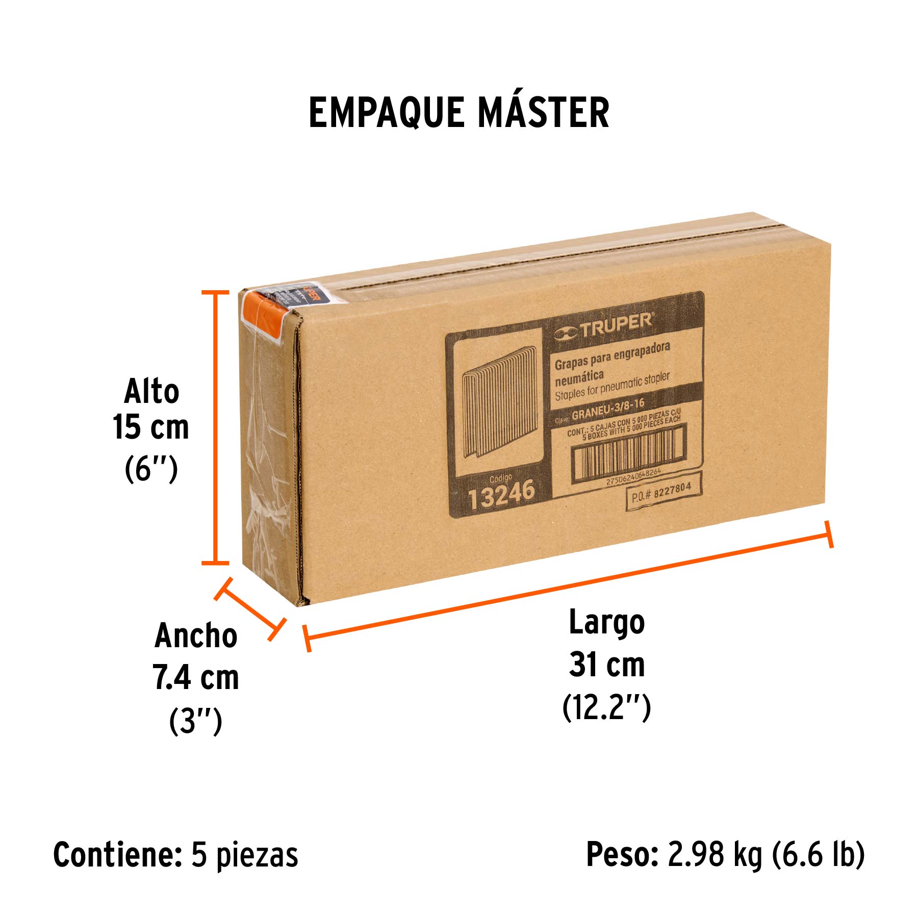 Grapas para engrapadora neumática ENEU-3/8, 16mm, 5000 pzas