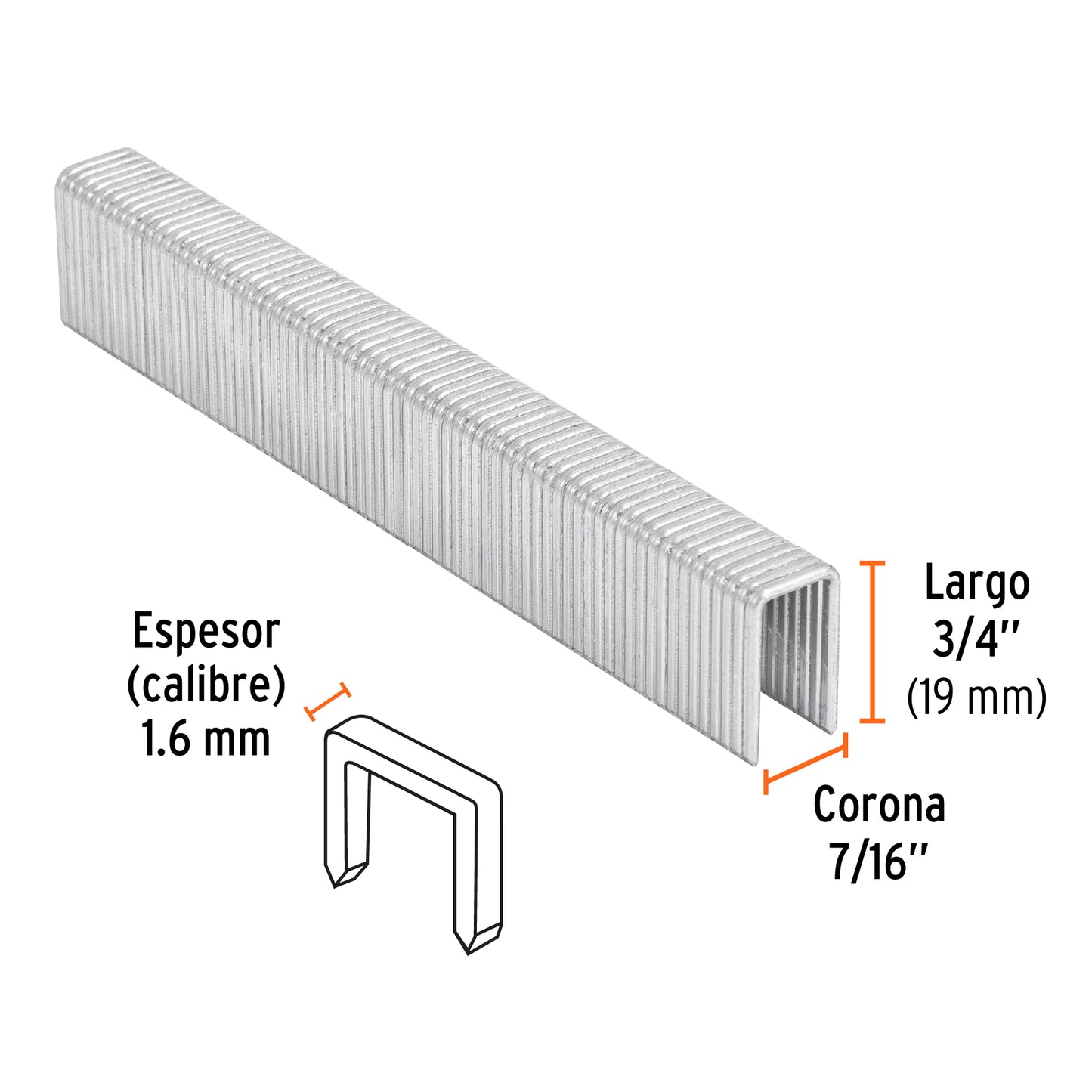 Grapas para engrapadora neumática ENEU-7/16, 19mm, 1000pzas