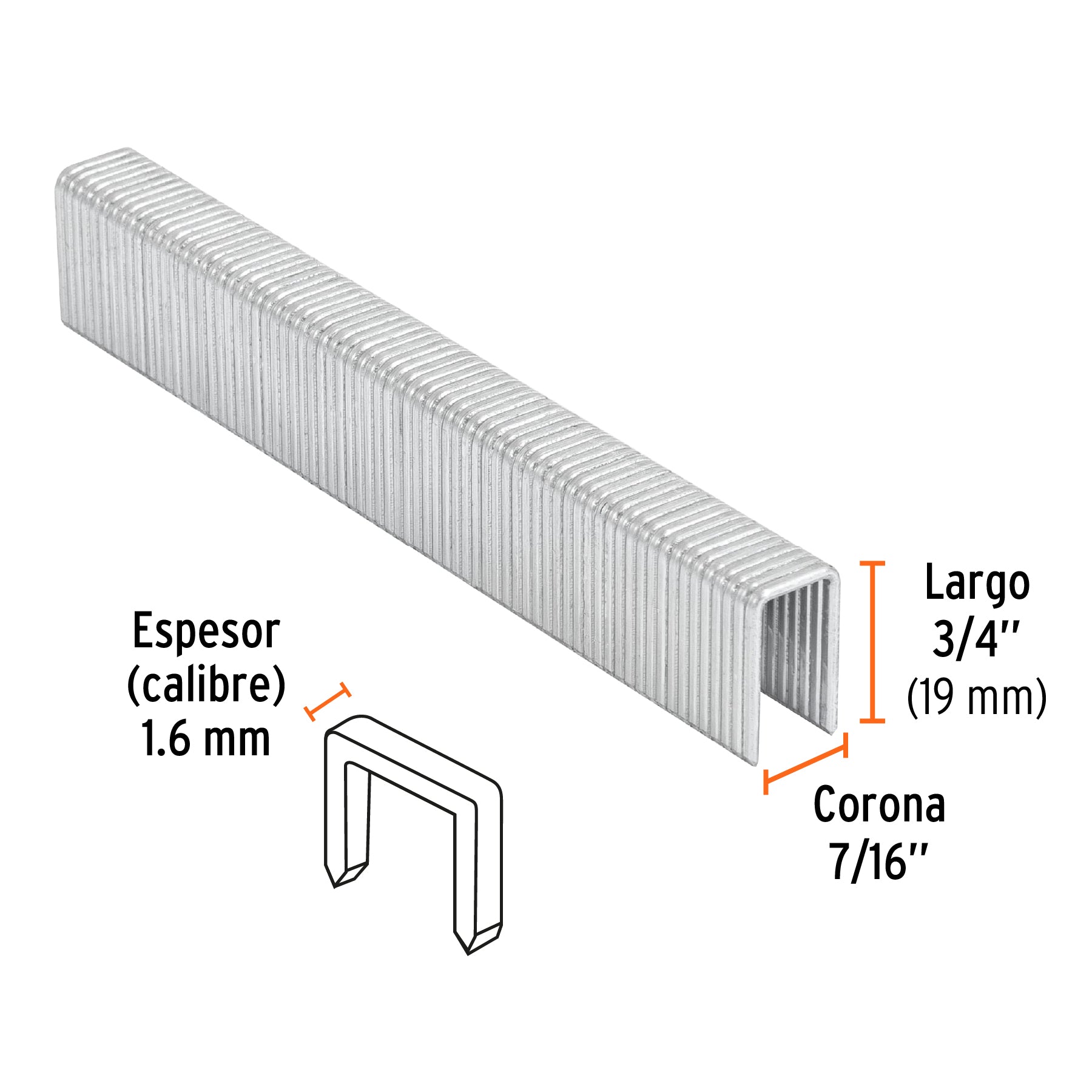 Grapas para engrapadora neumática ENEU-7/16, 19mm, 1000pzas