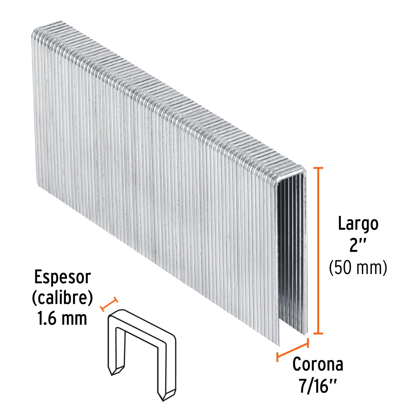 Grapas para engrapadora neumática ENEU-7/16, 50mm, 1000pzas