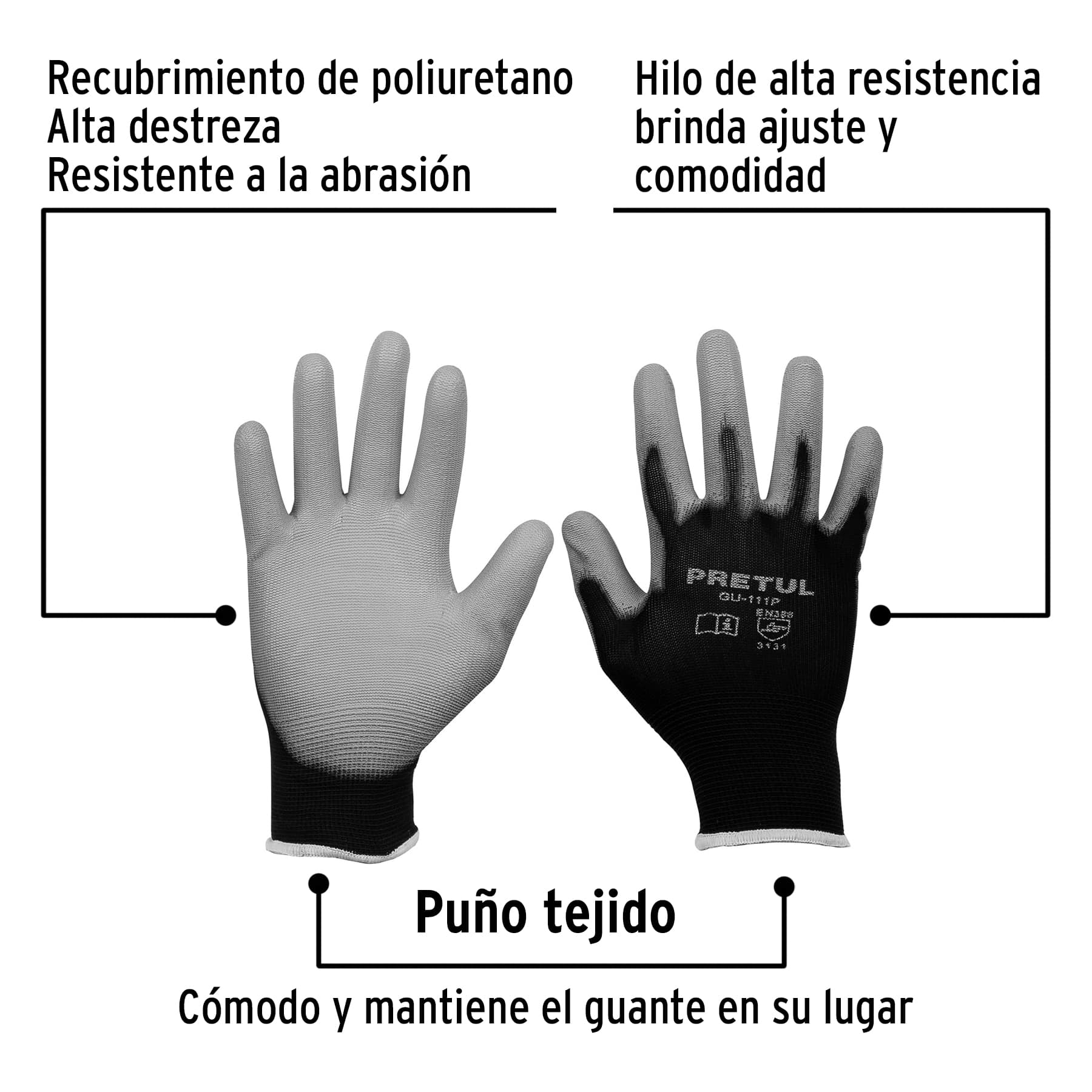 Guantes de nylon recubiertos de poliuretano, chicos, Pretul