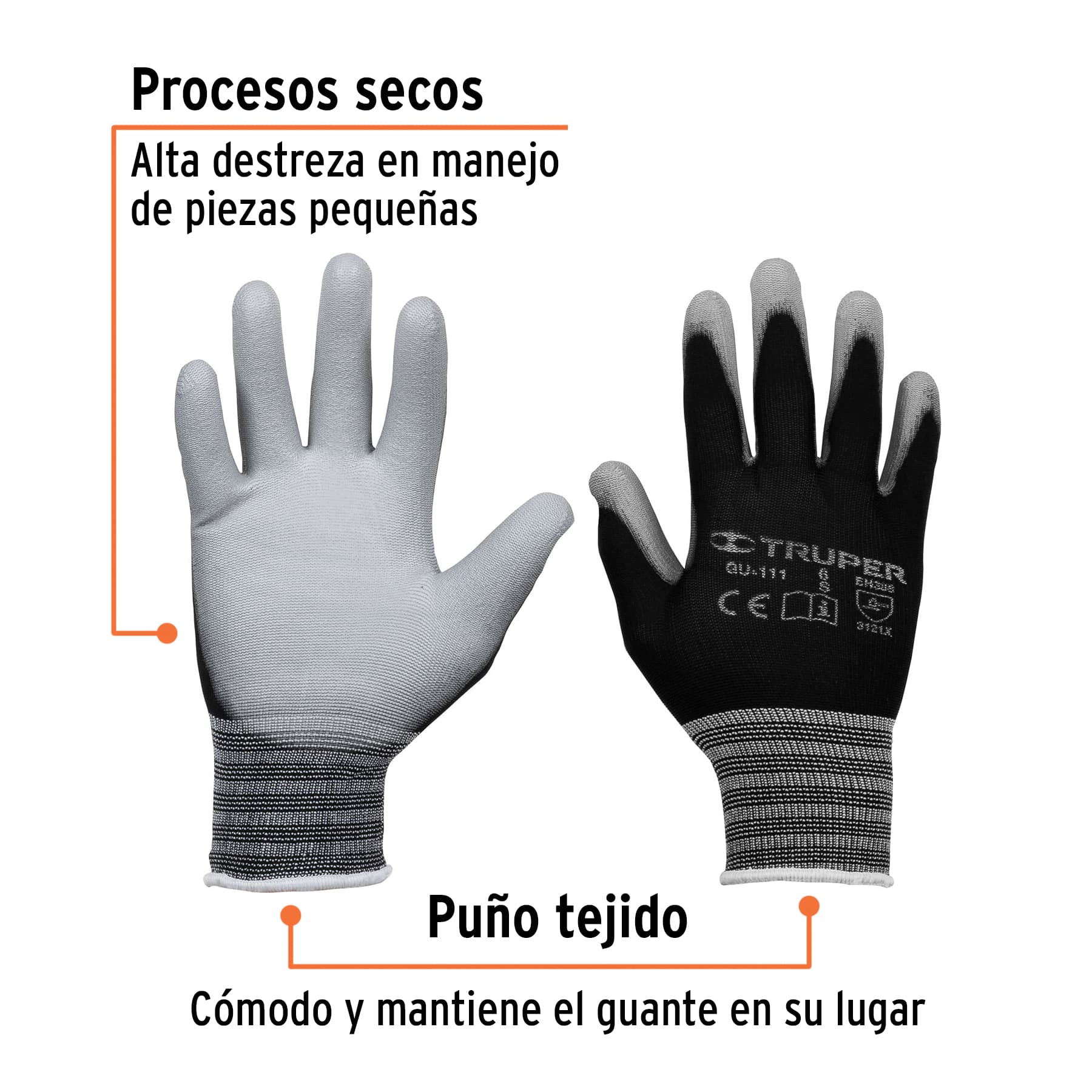 Guantes de nylon recubiertos con poliuretano, chicos