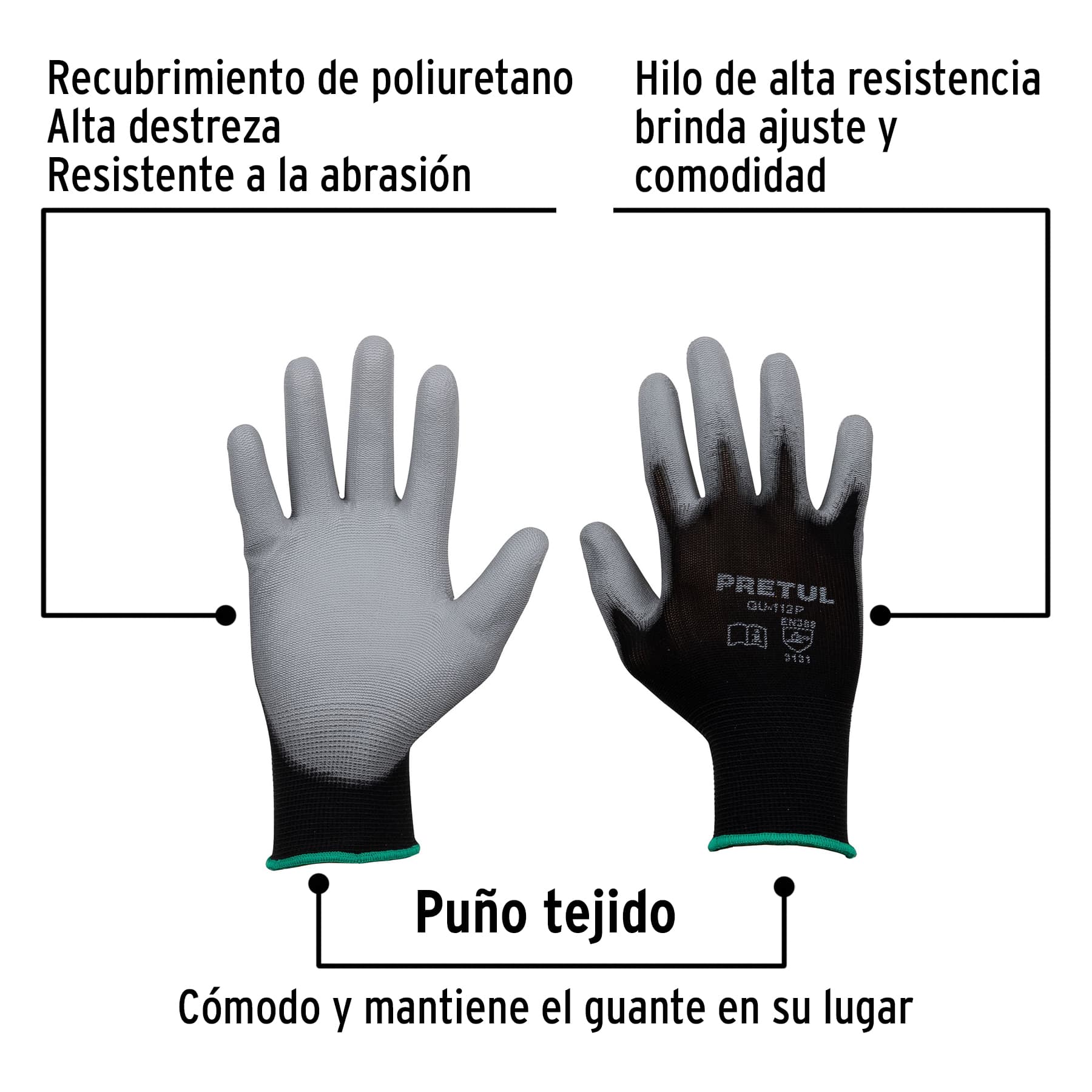 Guantes de nylon recubiertos de poliuretano, medianos,Pretul
