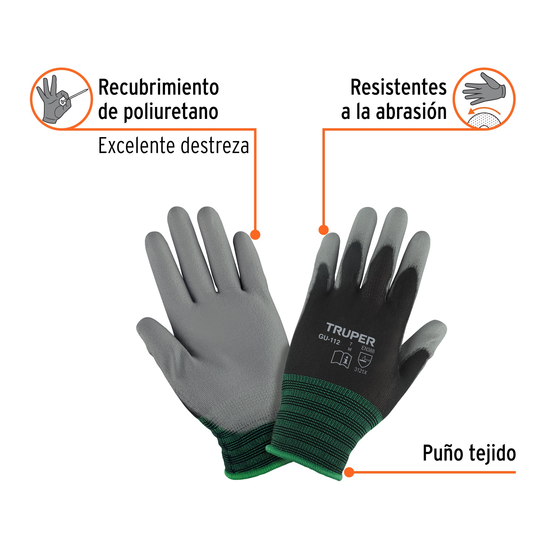 Guantes de nylon recubiertos con poliuretano, medianos
