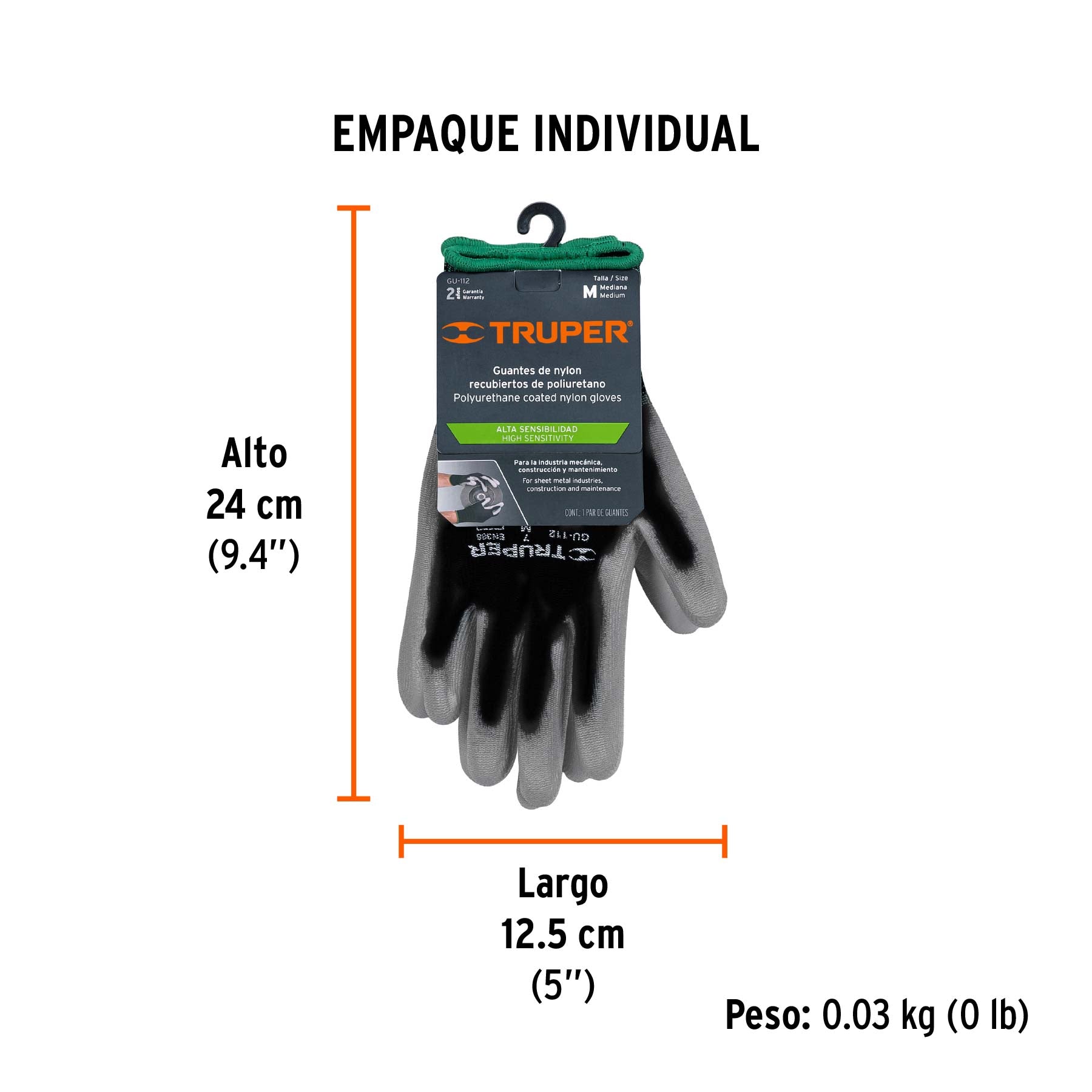 Guantes de nylon recubiertos con poliuretano, medianos