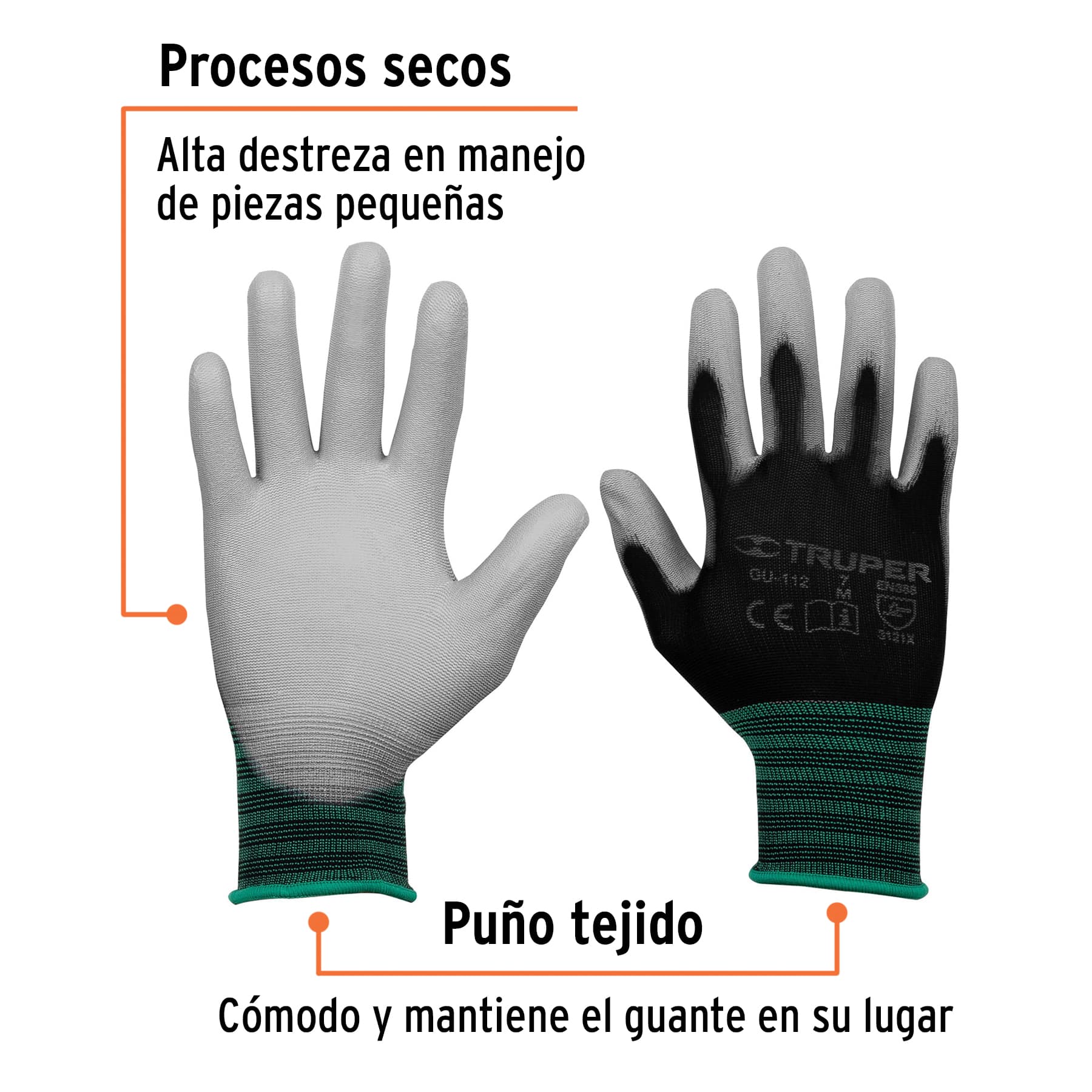 Guantes de nylon recubiertos con poliuretano, medianos