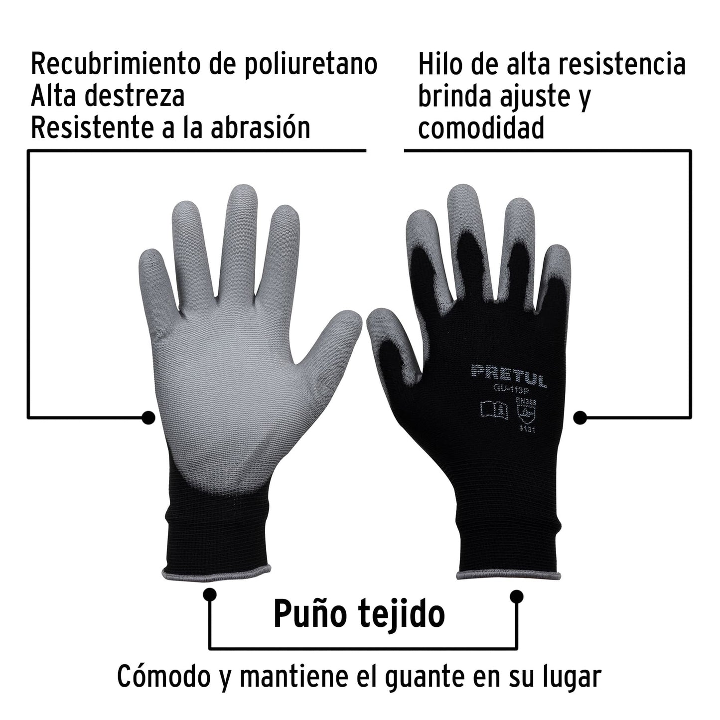 Guantes de nylon recubiertos de poliuretano, grandes, Pretul