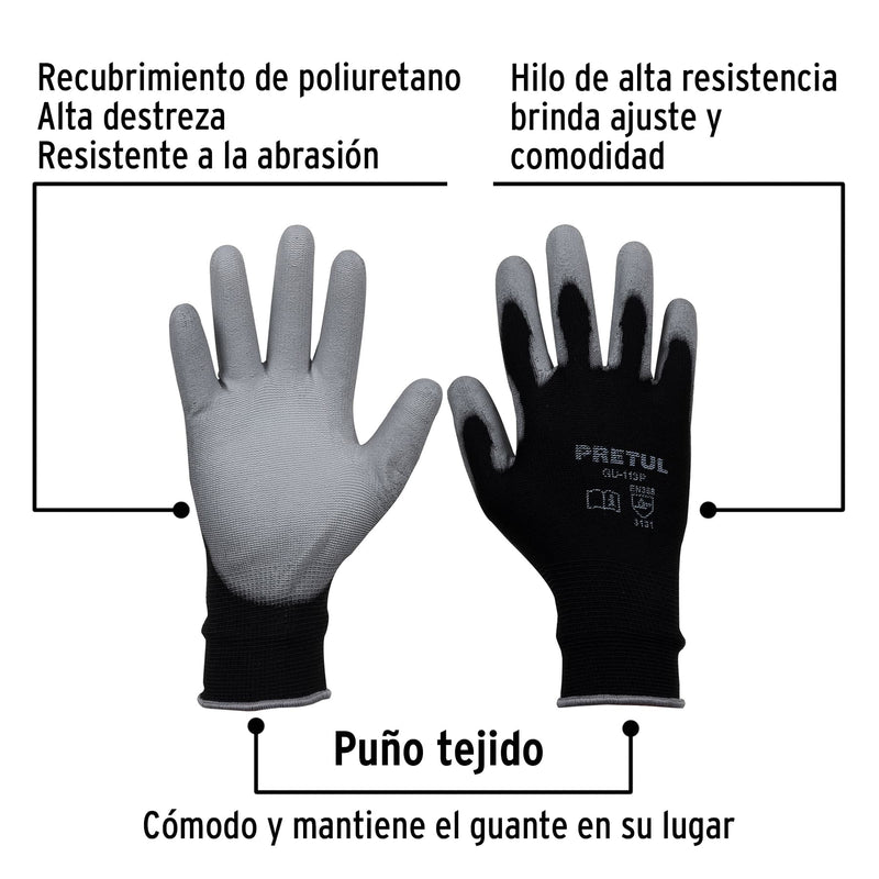 Guantes de nylon recubiertos de poliuretano, grandes, Pretul