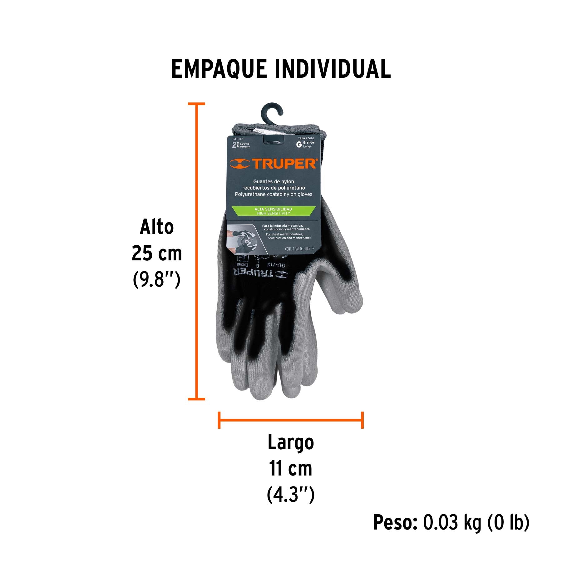 Guantes de nylon recubiertos con poliuretano, grandes