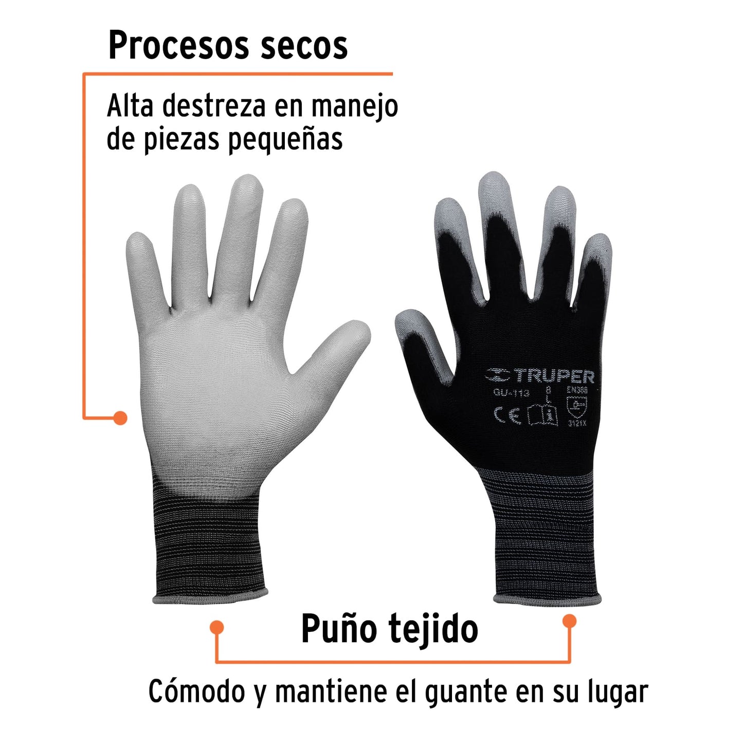 Guantes de nylon recubiertos con poliuretano, grandes