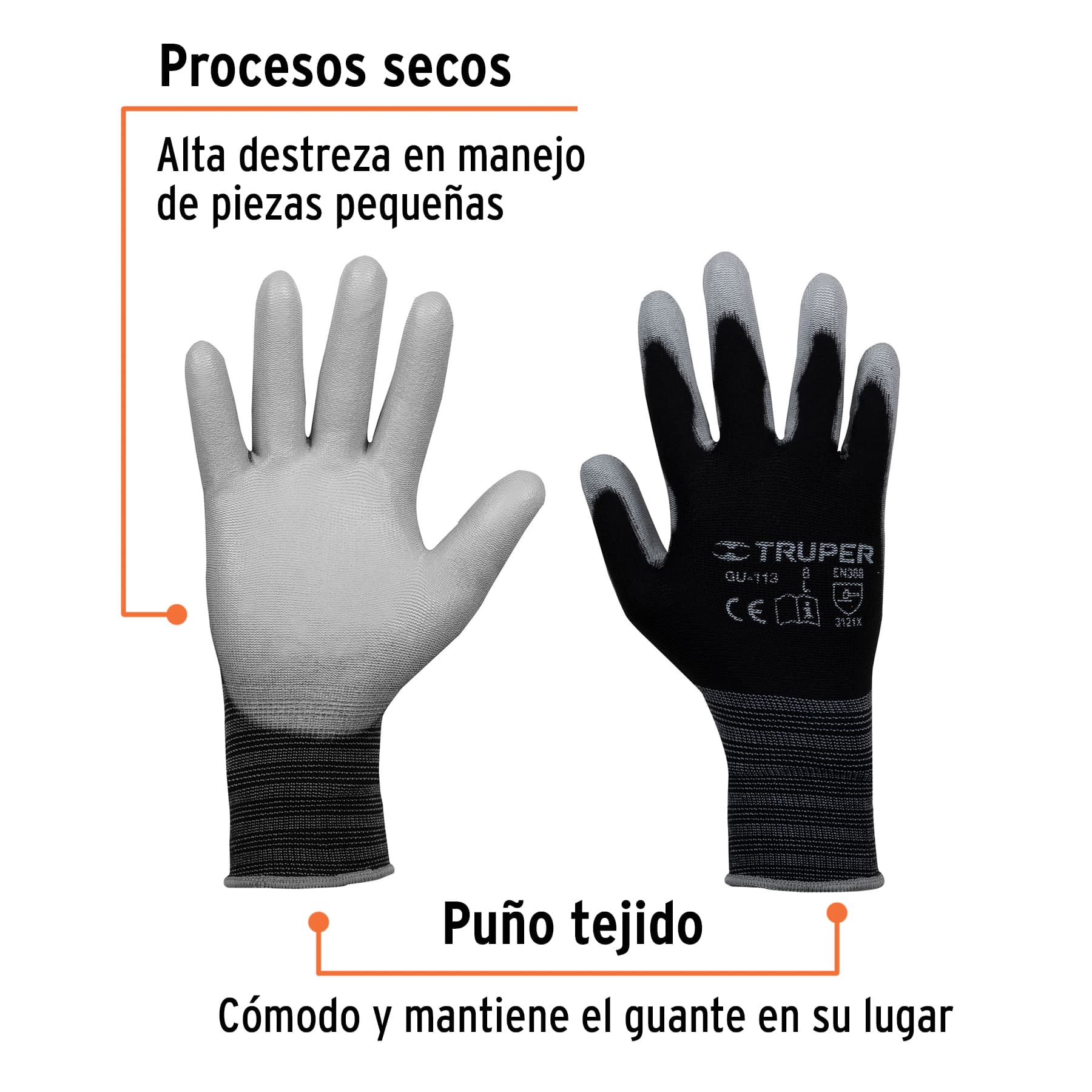 Guantes de nylon recubiertos con poliuretano, grandes