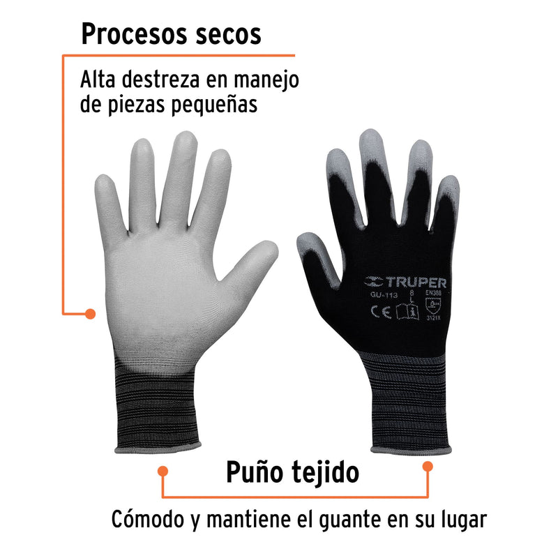 Guantes de nylon recubiertos con poliuretano, grandes