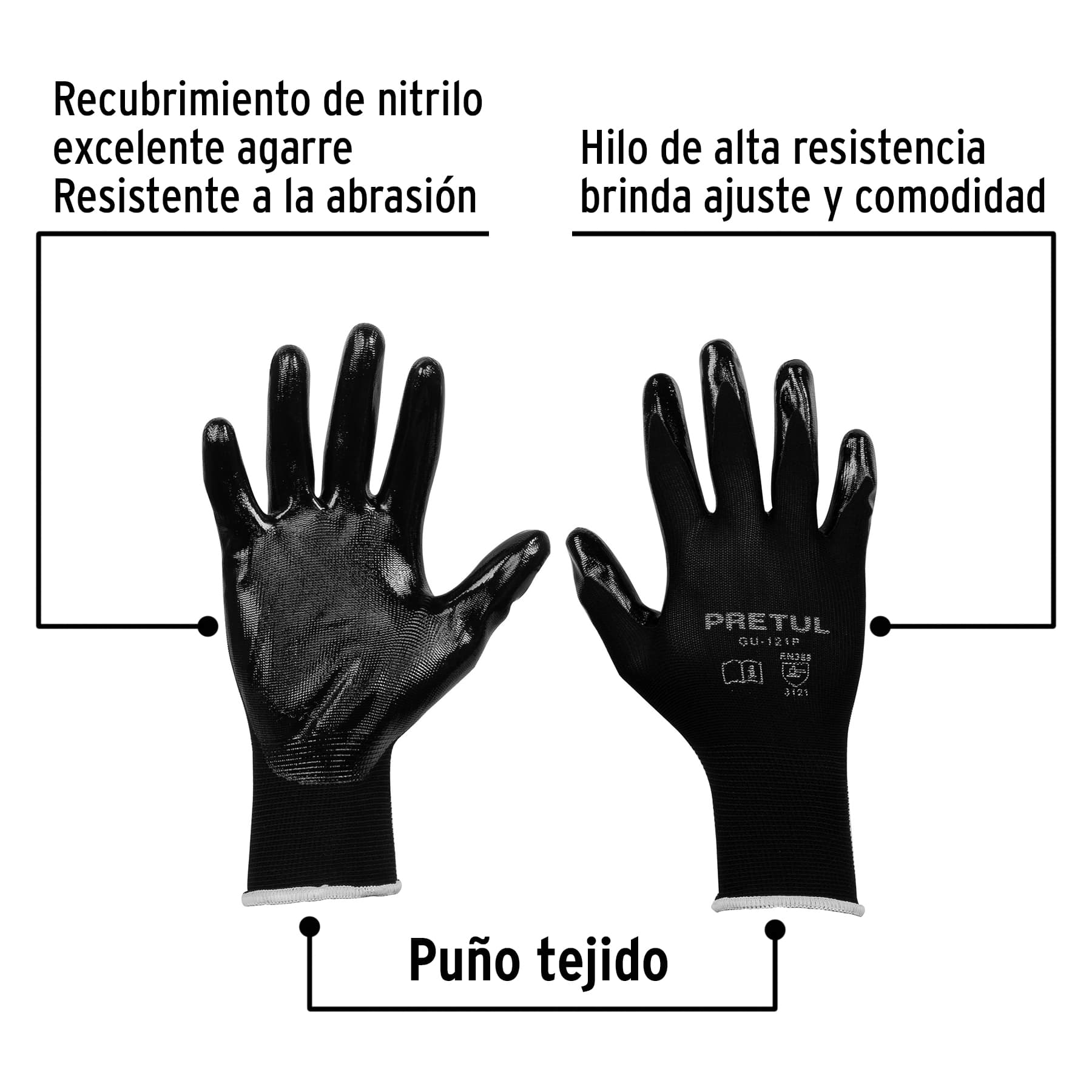 Guantes de nylon recubiertos de nitrilo, chicos, Pretul