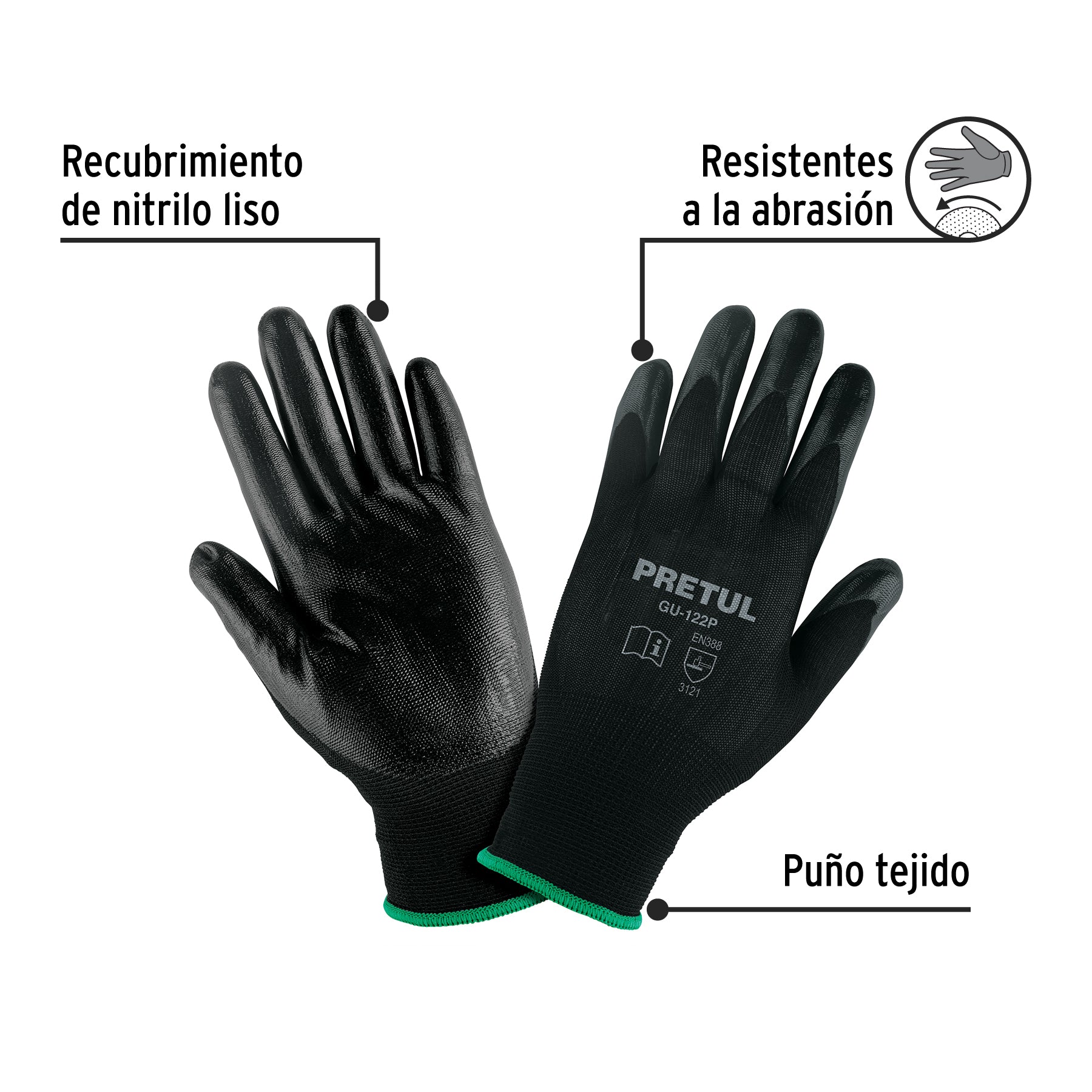 Guantes de nylon recubiertos de nitrilo, medianos,Pretul