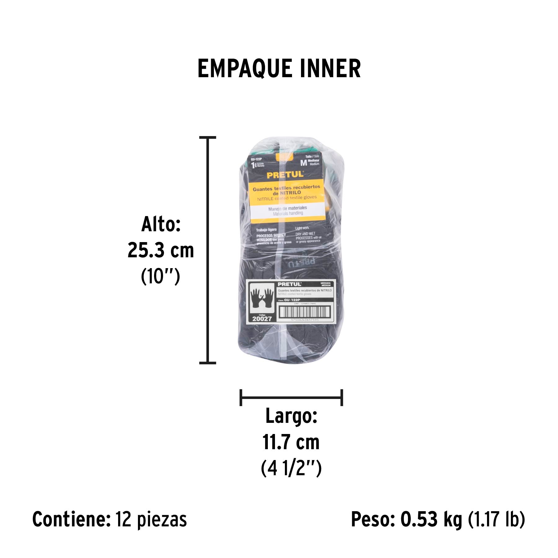 Guantes de nylon recubiertos de nitrilo, medianos,Pretul