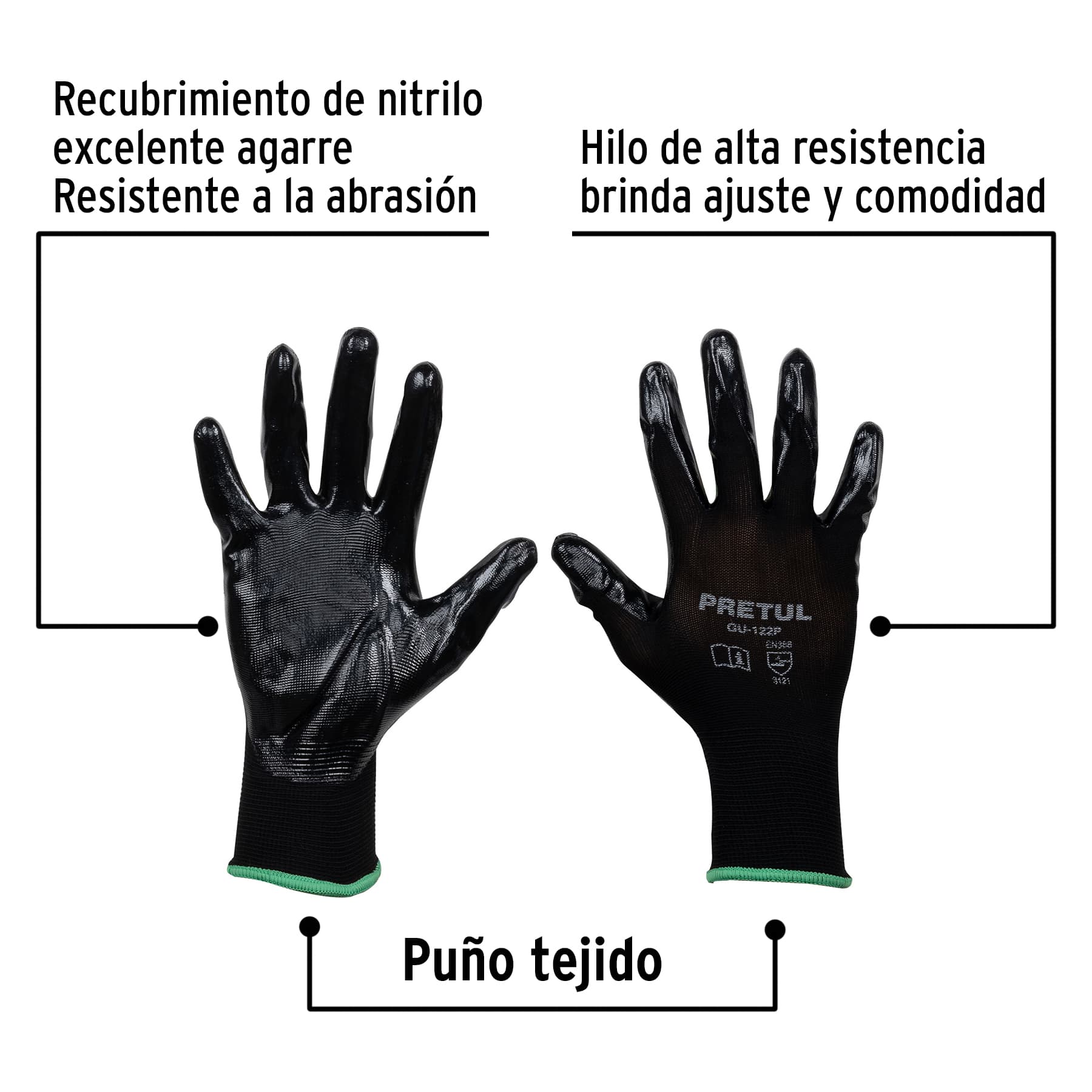 Guantes de nylon recubiertos de nitrilo, medianos,Pretul