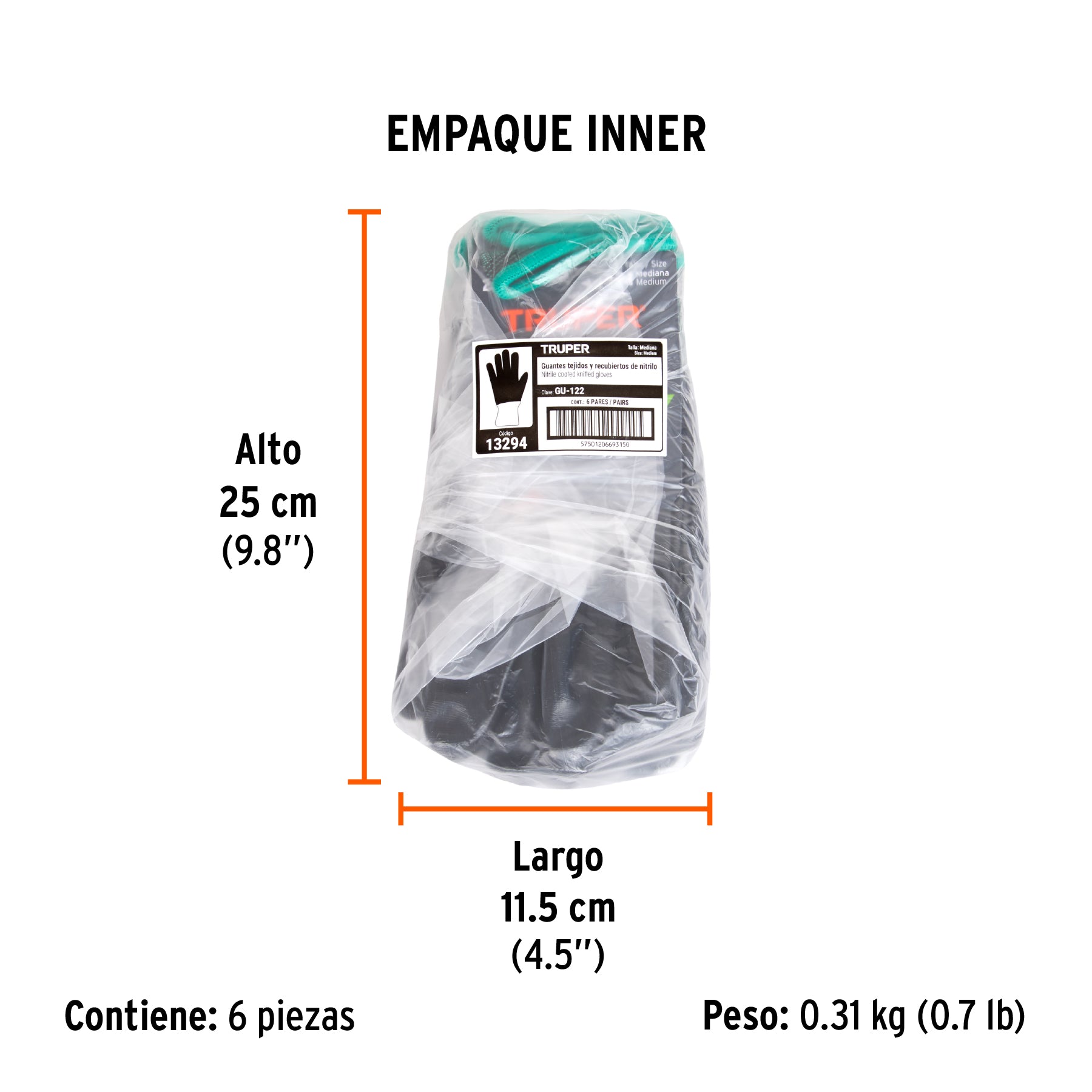 Guantes de nylon recubierto con nitrilo, medianos