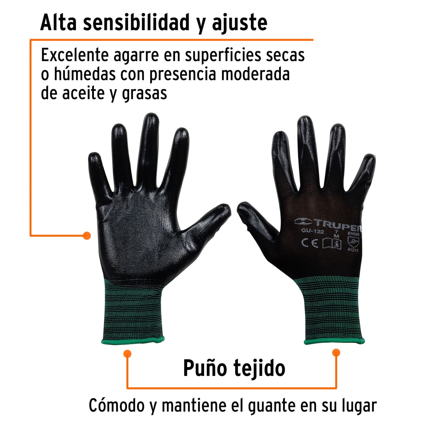 Guantes de nylon recubierto con nitrilo, medianos