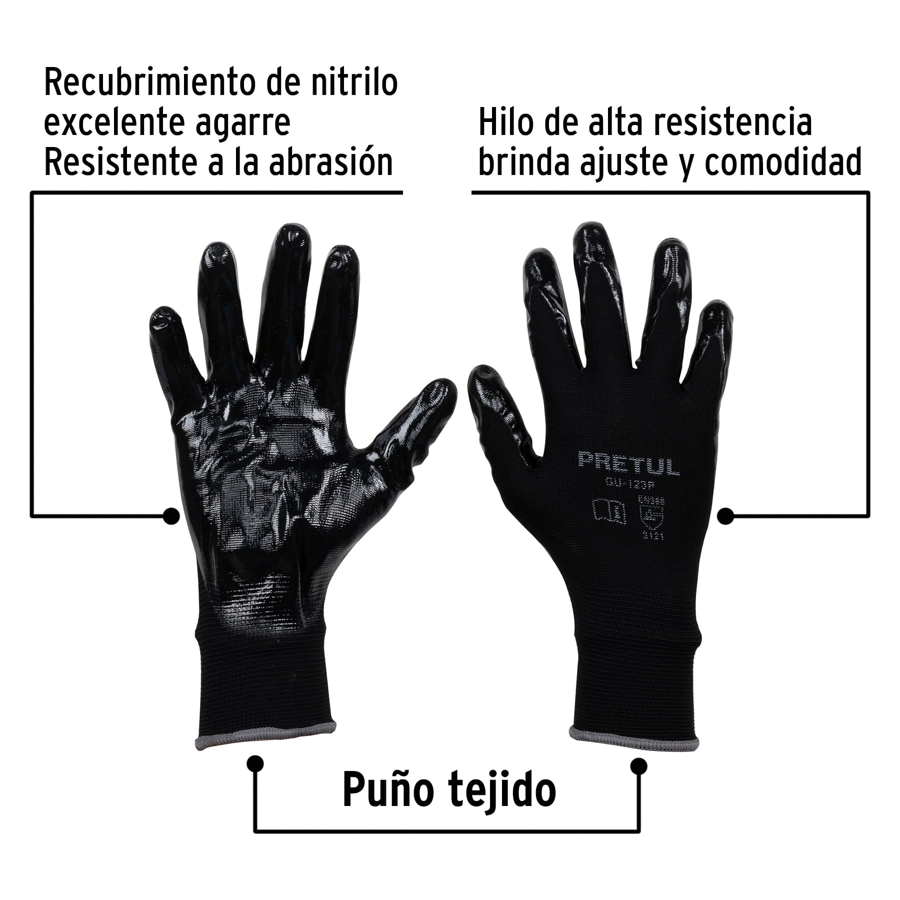 Guantes de nylon recubiertos de nitrilo, grandes, Pretul
