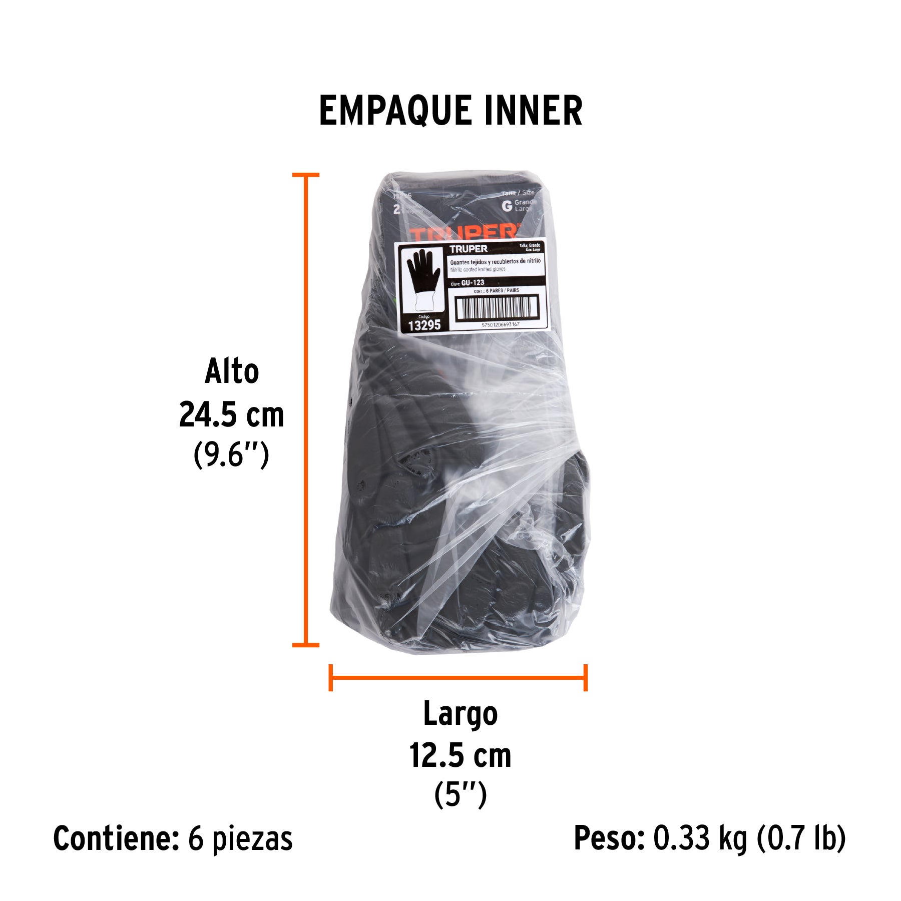 Guantes de nylon recubierto con nitrilo, grandes