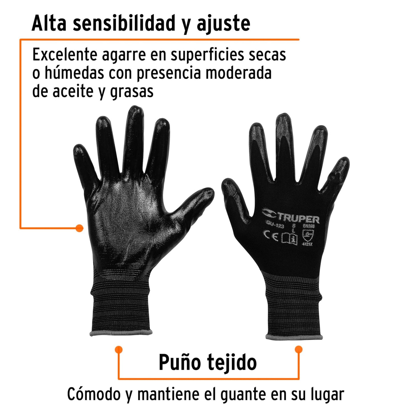 Guantes de nylon recubierto con nitrilo, grandes