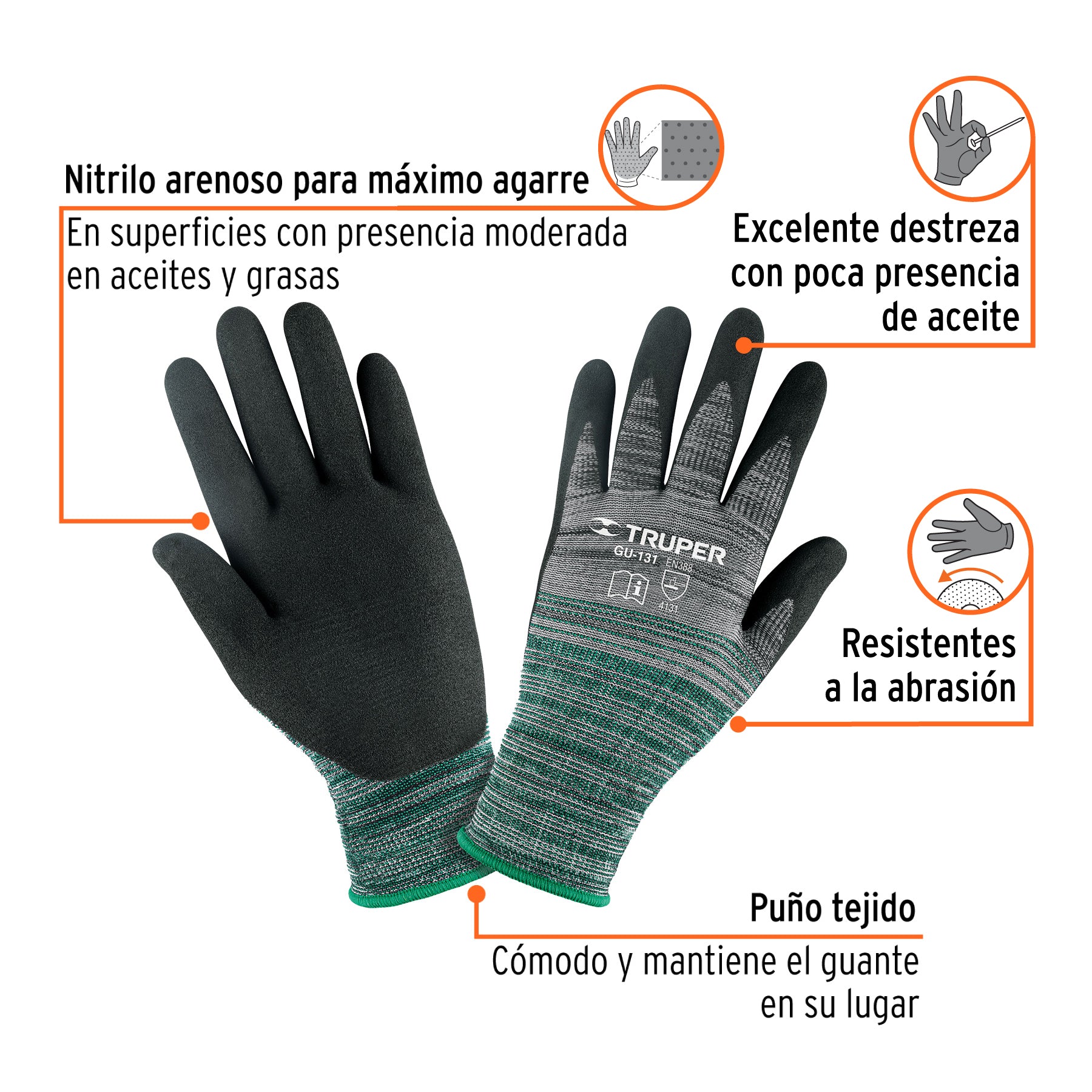 Guantes de nylon recubiertos de nitrilo arenoso, chicos
