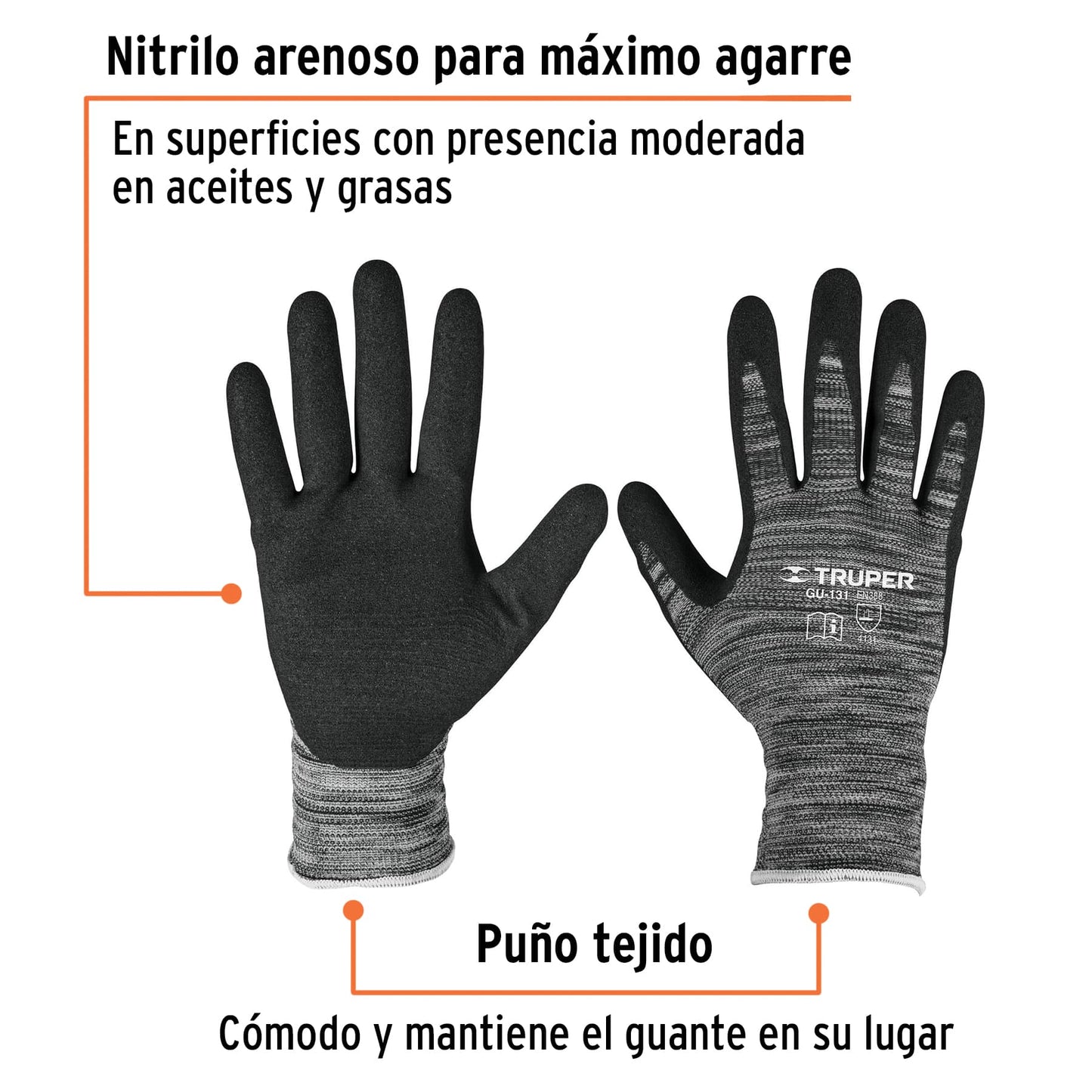 Guantes de nylon recubiertos de nitrilo arenoso, chicos
