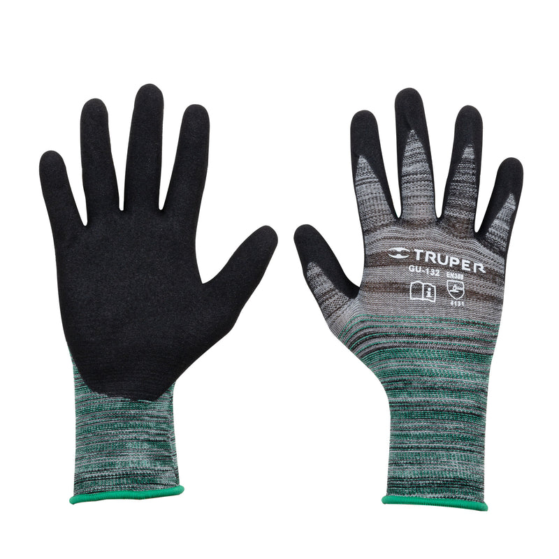 Guantes de nylon recubiertos de nitrilo arenoso, medianos