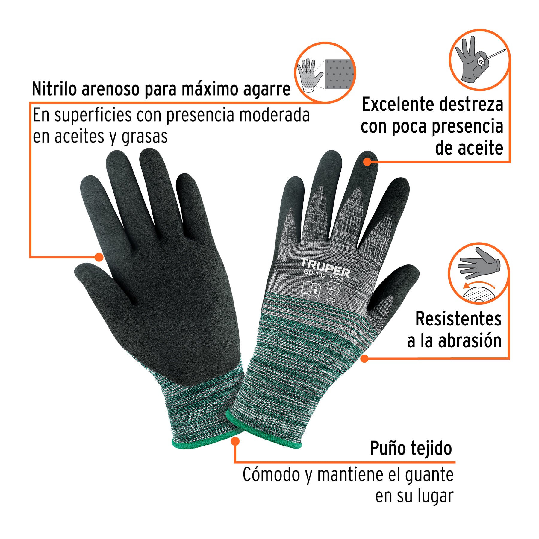 Guantes de nylon recubiertos de nitrilo arenoso, medianos