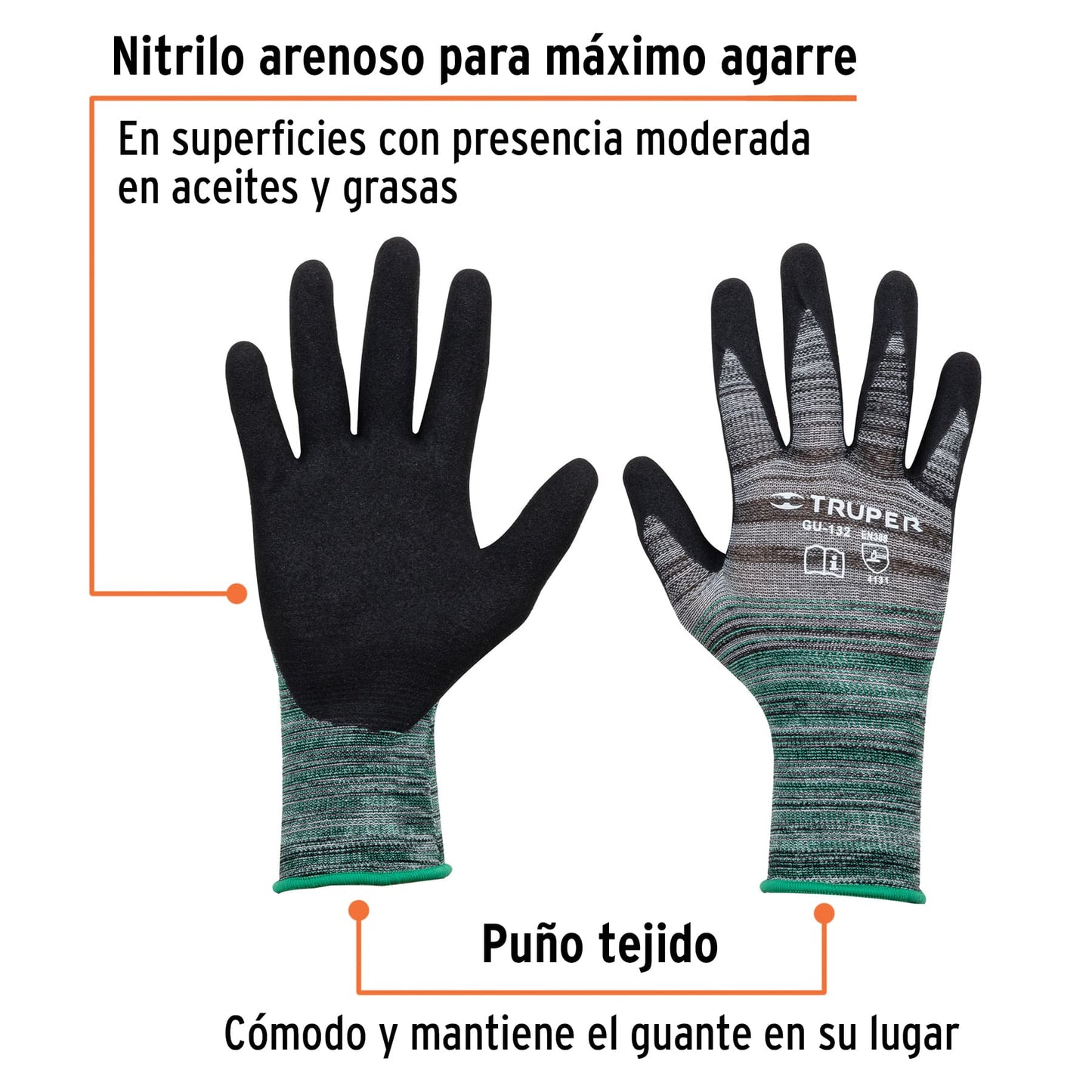Guantes de nylon recubiertos de nitrilo arenoso, medianos