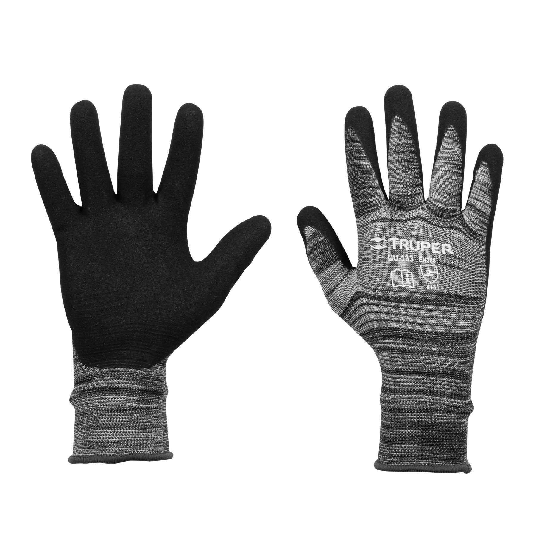 Guantes de nylon recubiertos de nitrilo arenoso, grandes