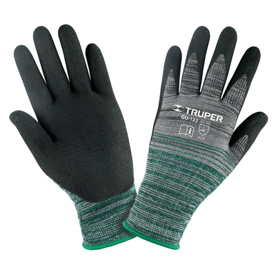 Guantes de nylon recubiertos de nitrilo arenoso, grandes