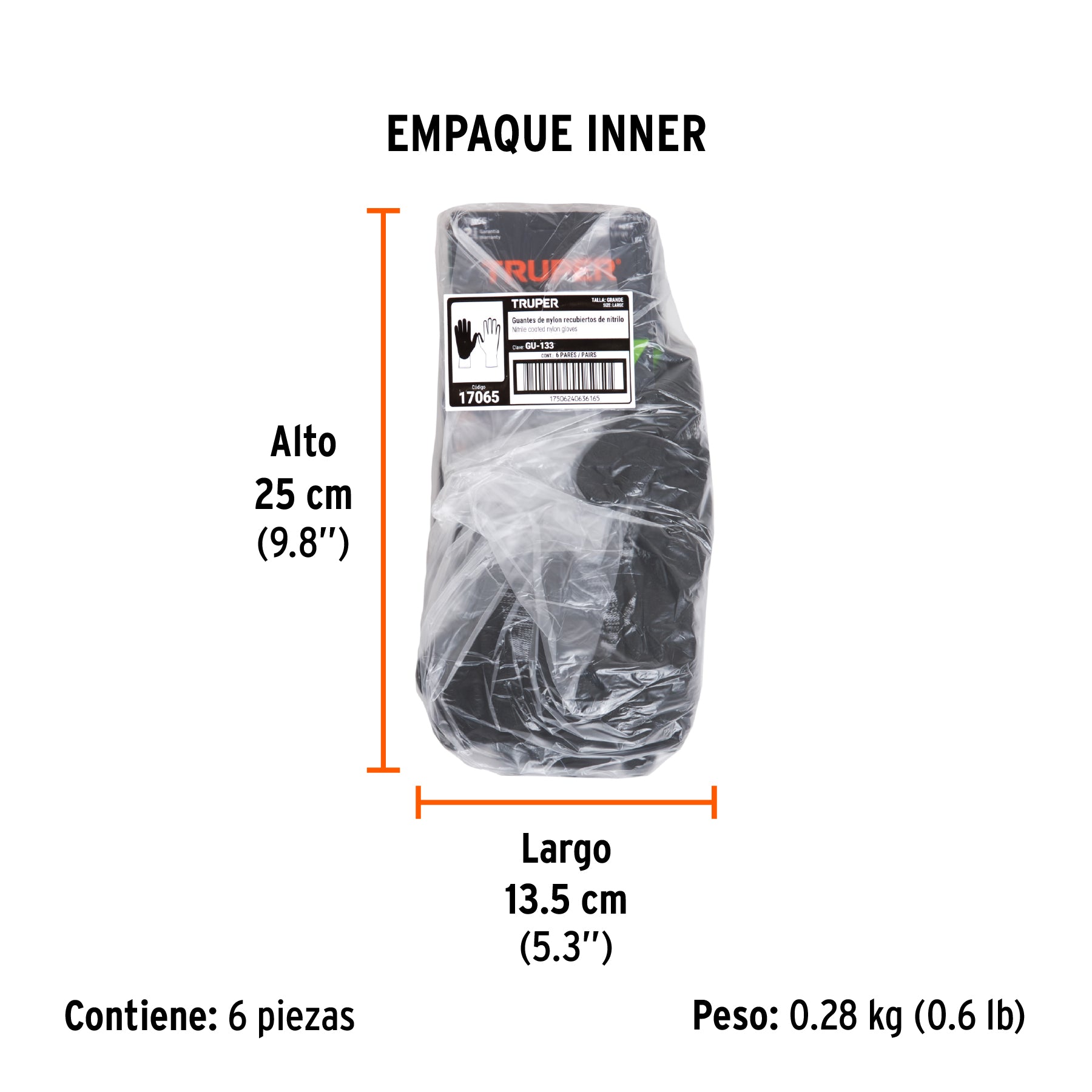 Guantes de nylon recubiertos de nitrilo arenoso, grandes