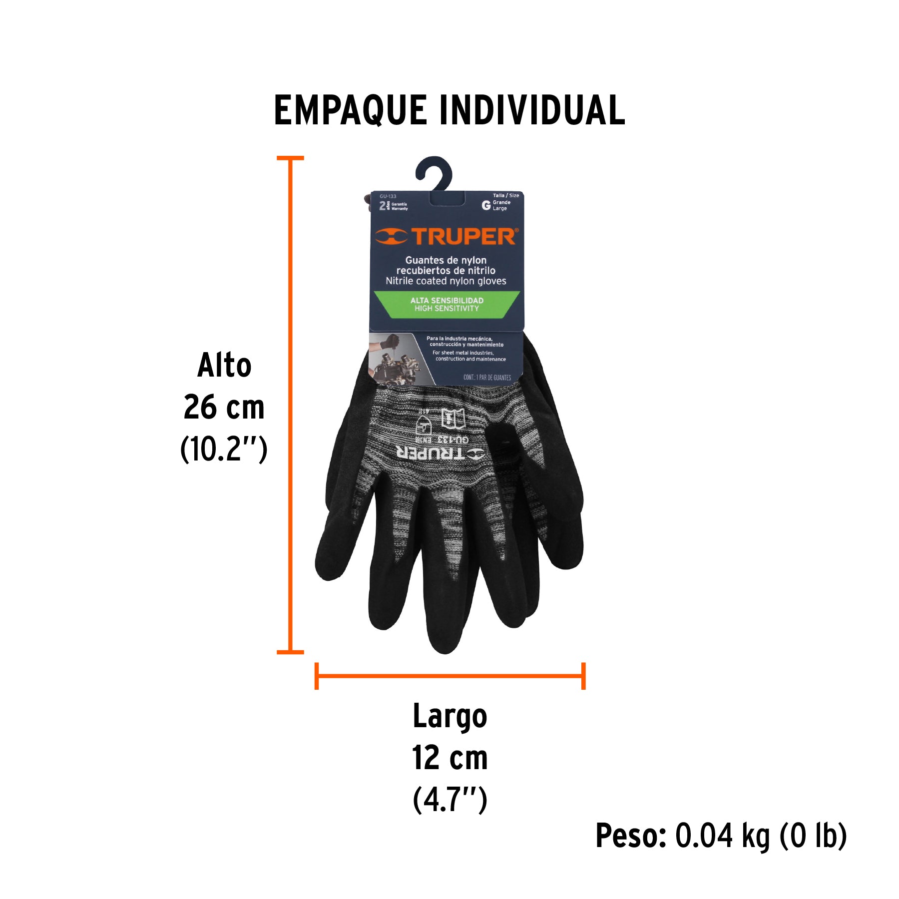 Guantes de nylon recubiertos de nitrilo arenoso, grandes