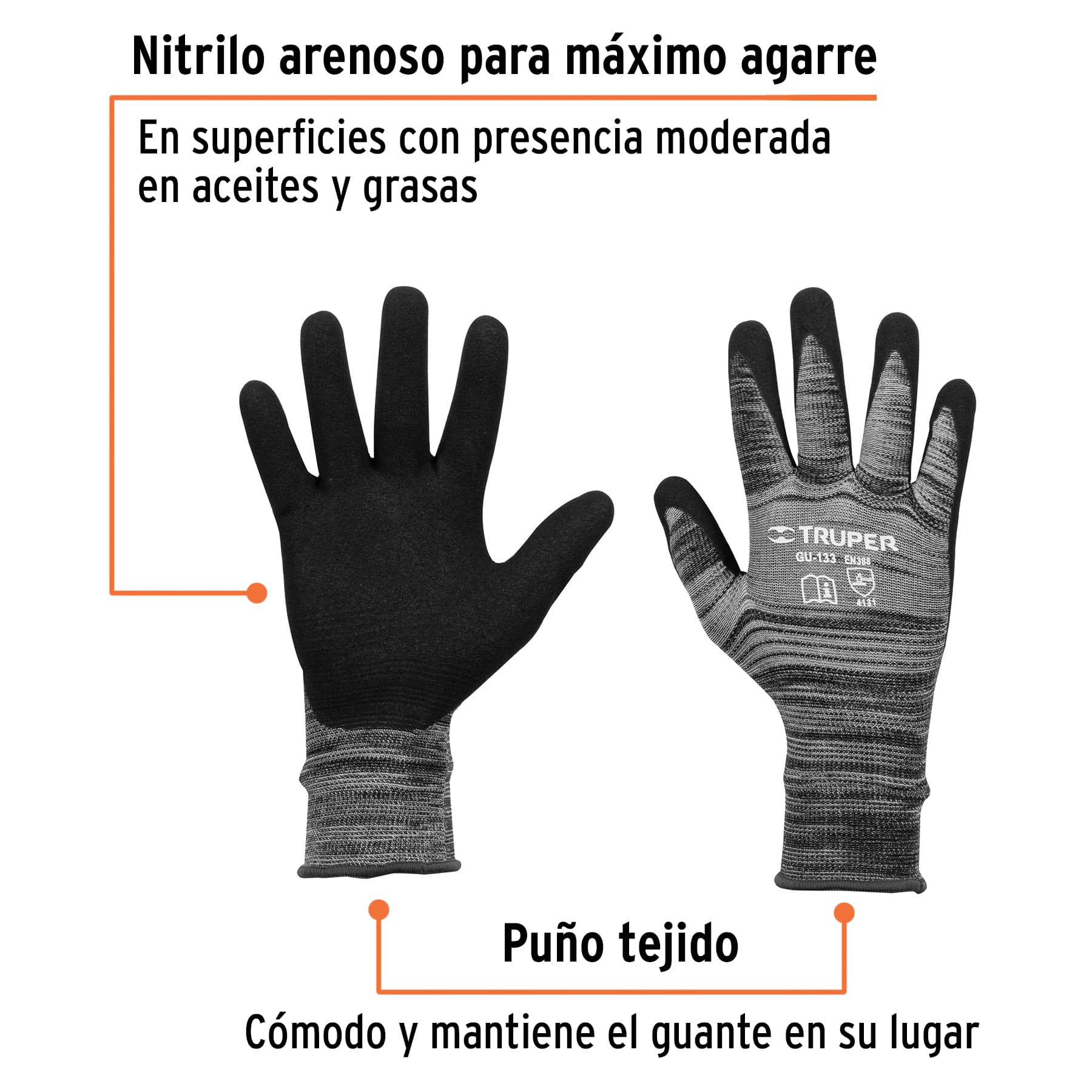 Guantes de nylon recubiertos de nitrilo arenoso, grandes