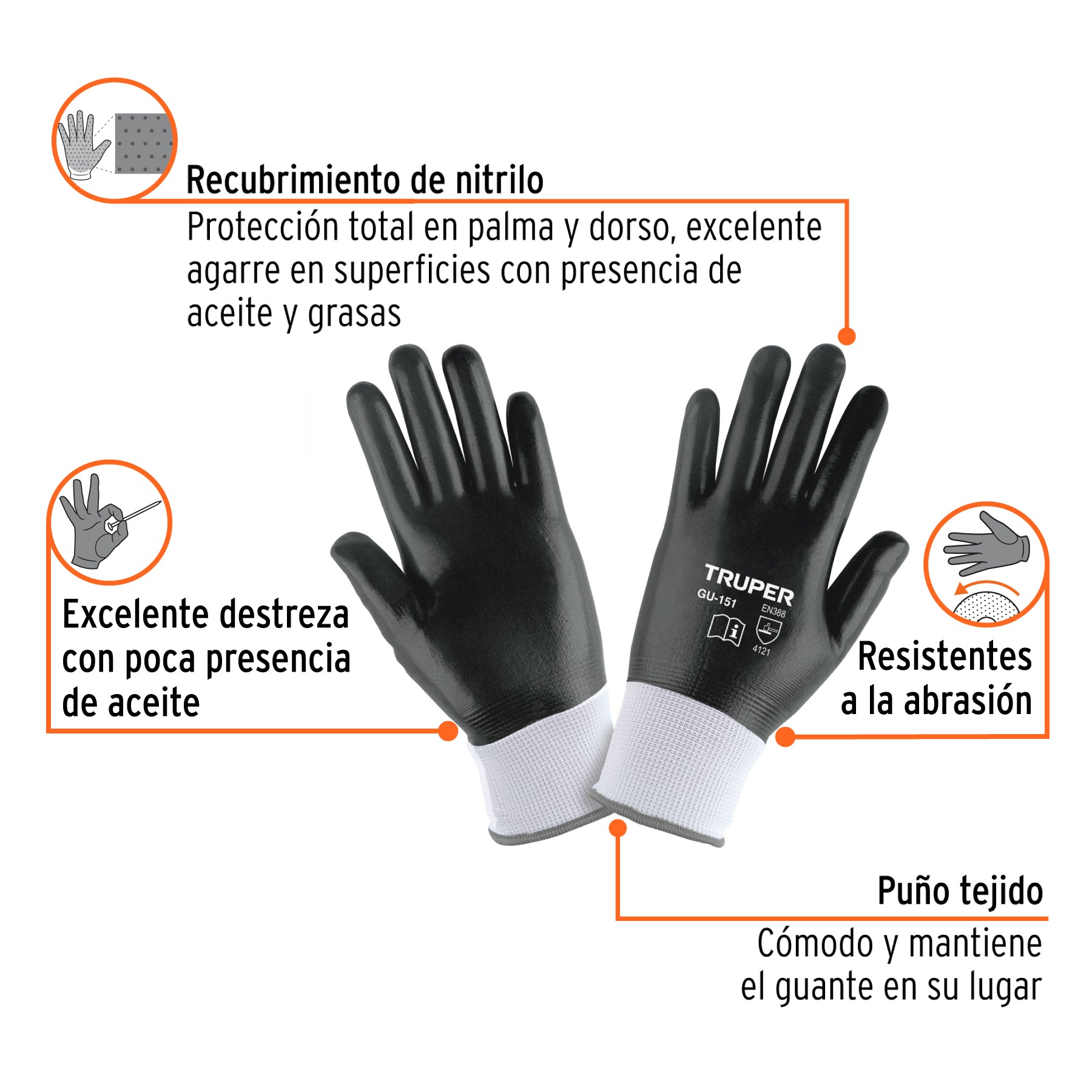 Guantes de poliéster con recubrimiento de nitrilo, chicos