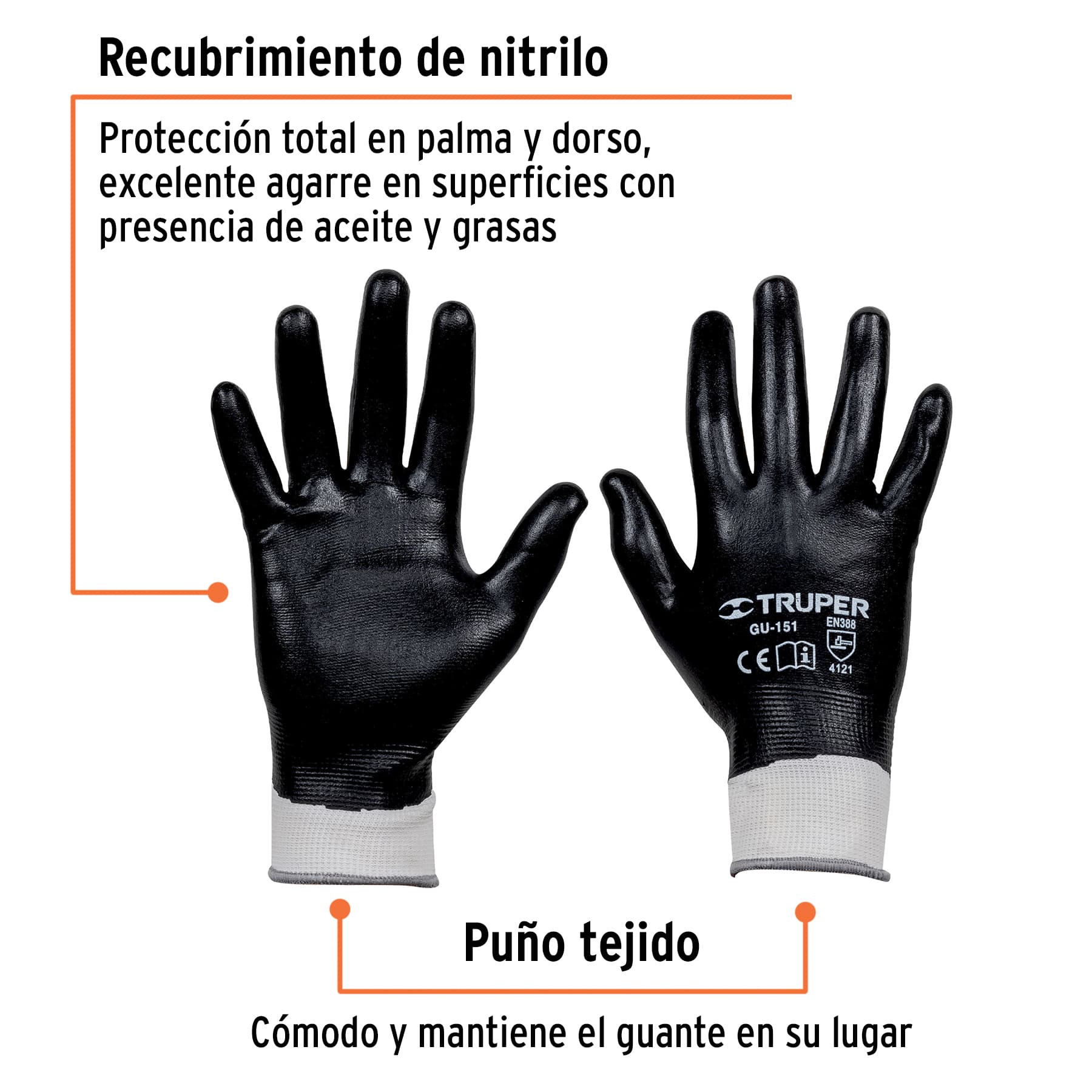 Guantes de poliéster con recubrimiento de nitrilo, chicos